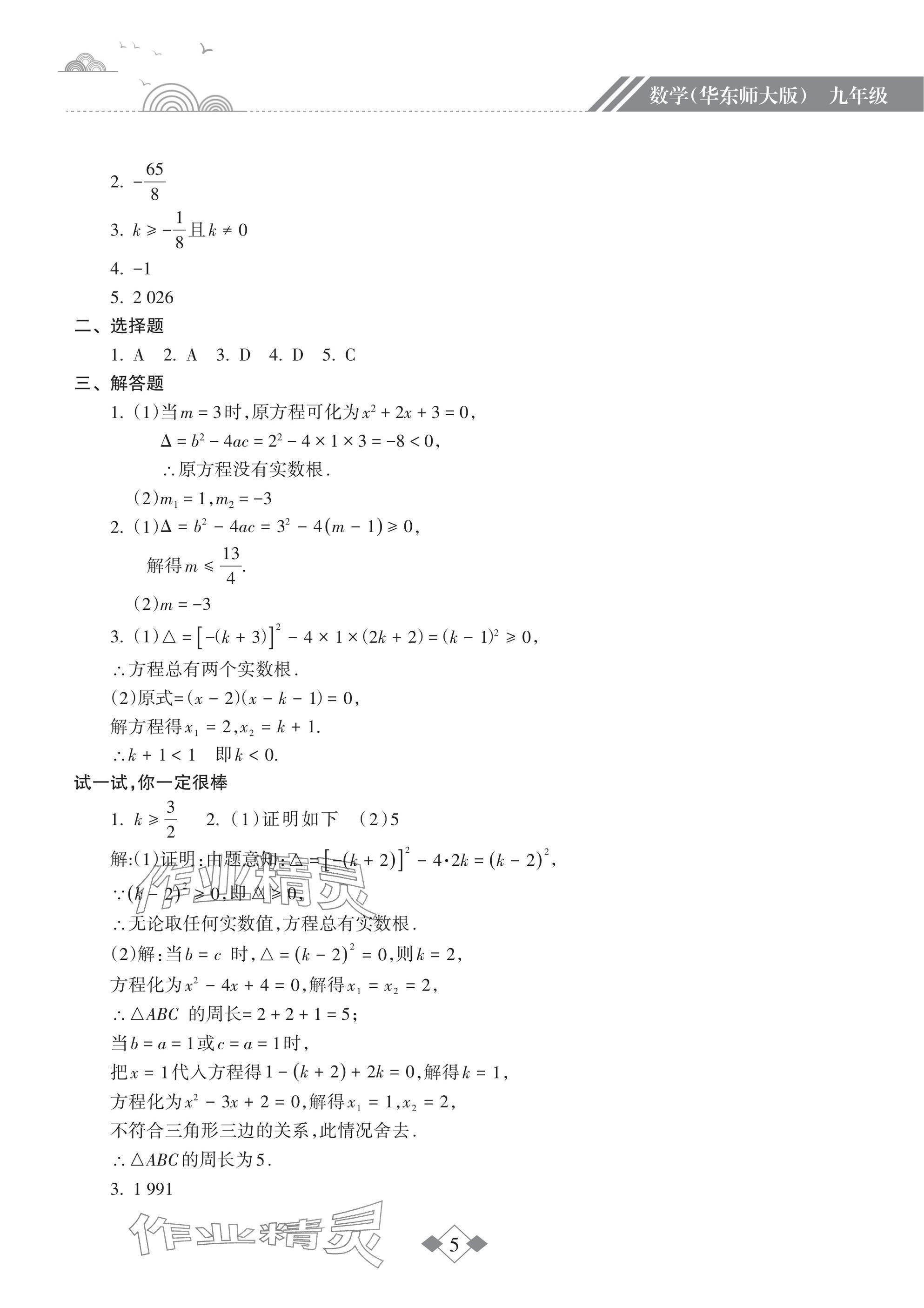 2025年寒假樂園海南出版社九年級數學華師大版 參考答案第5頁