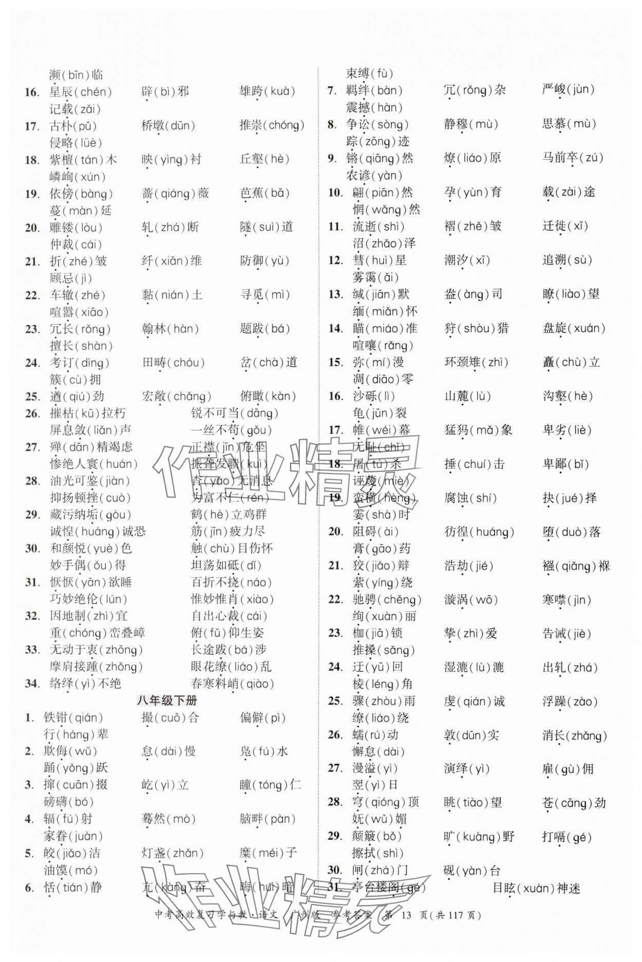 2024年中考高效復習學與教語文廣州專版 參考答案第13頁