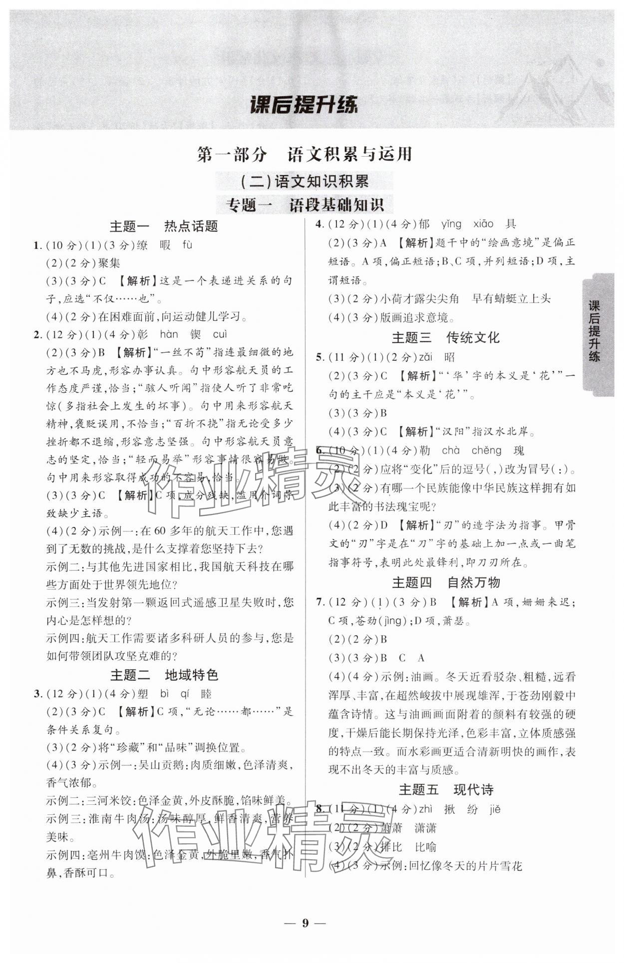 2025年練客中考提優(yōu)方案語文安徽專版 參考答案第8頁