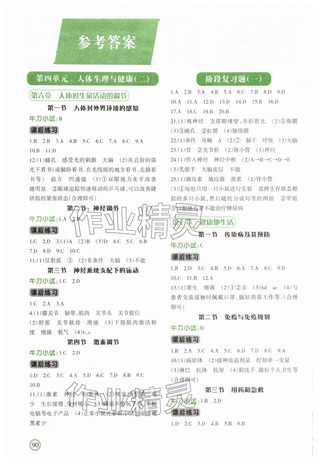 2025年学习指要八年级生物上册人教版 参考答案第1页