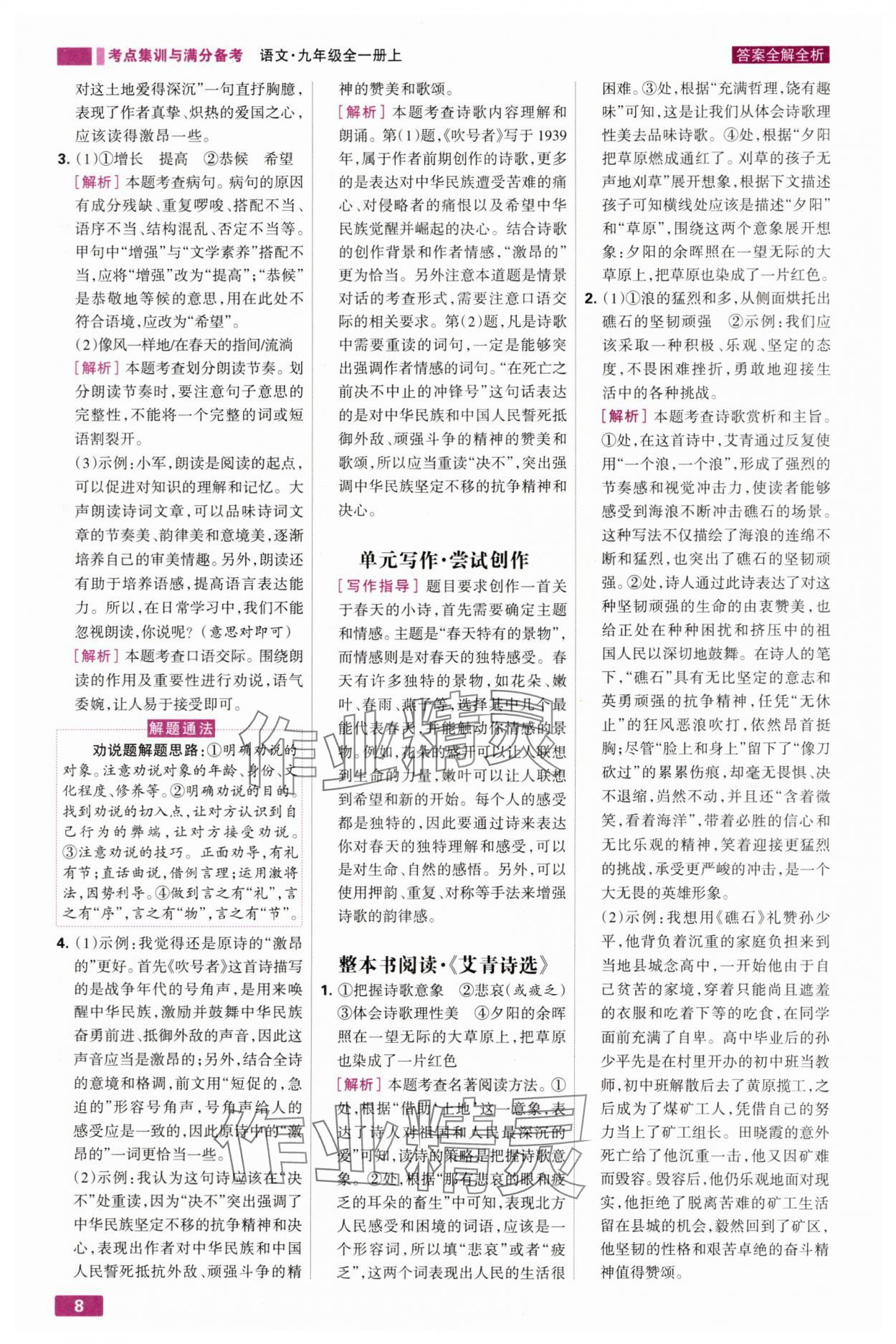 2025年考點集訓與滿分備考九年級語文全一冊上人教版&nbsp;第8頁