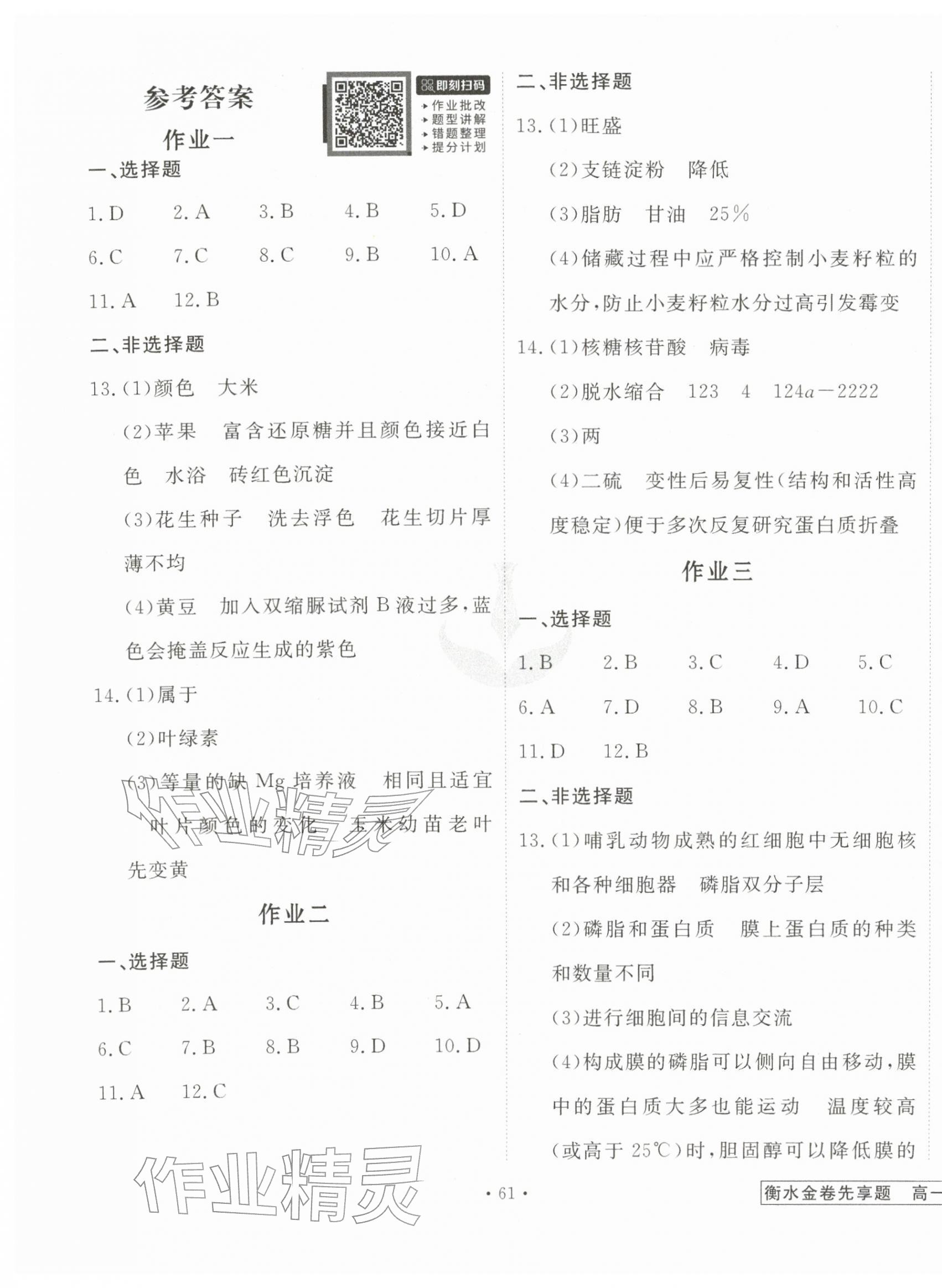 2026年衡水金卷先享題寒假作業(yè)高一生物&nbsp;第1頁