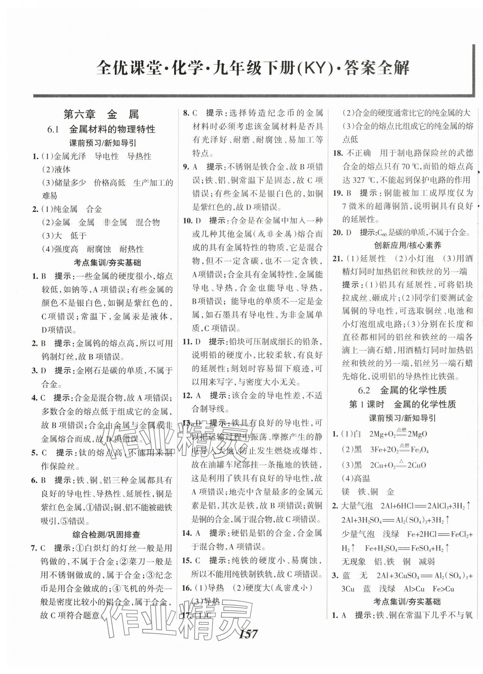 2025年全優(yōu)課堂考點(diǎn)集訓(xùn)與滿分備考九年級(jí)化學(xué)下冊(cè)科粵版 第1頁