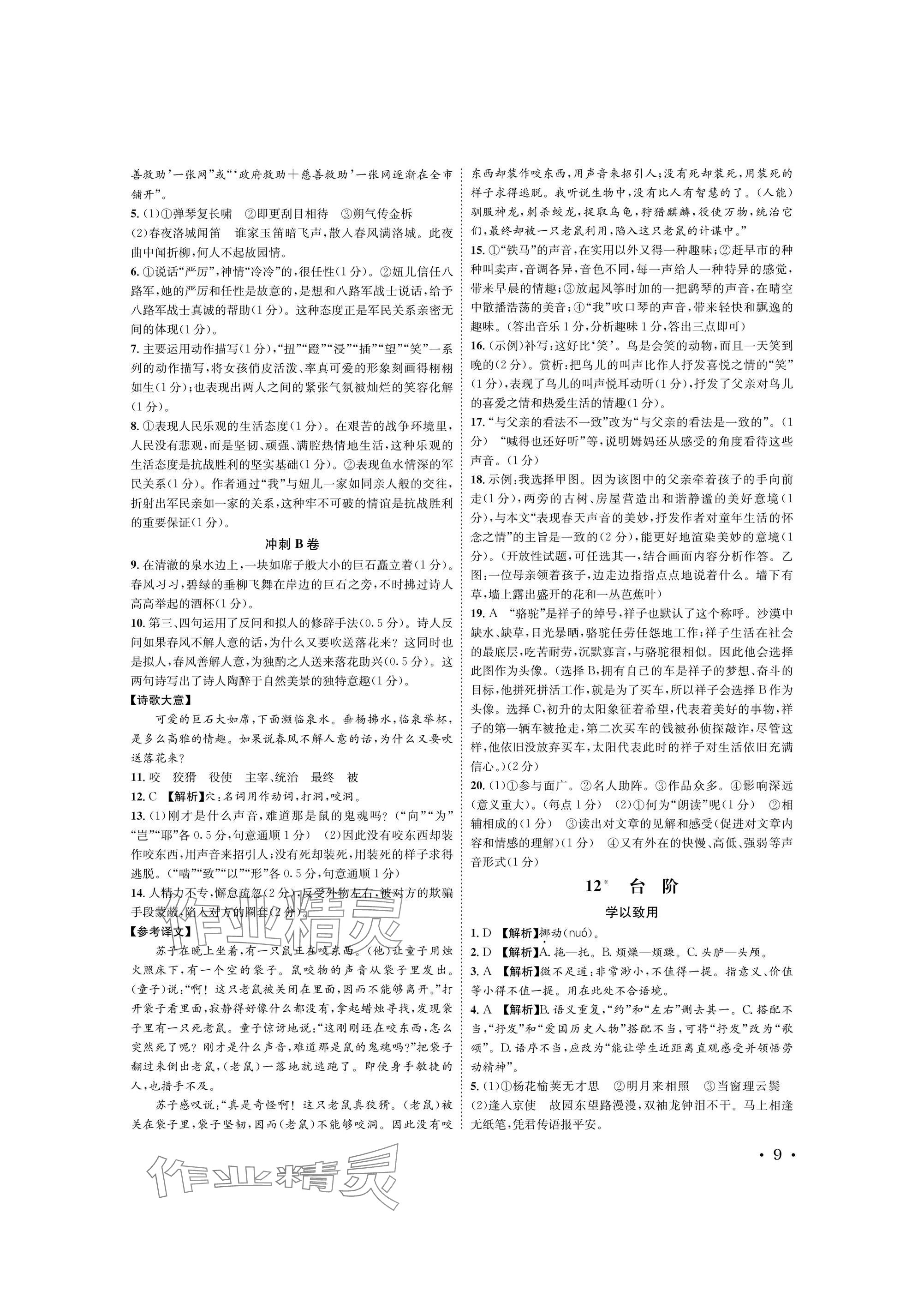 2025年蓉城学霸七年级语文下册人教版 参考答案第9页
