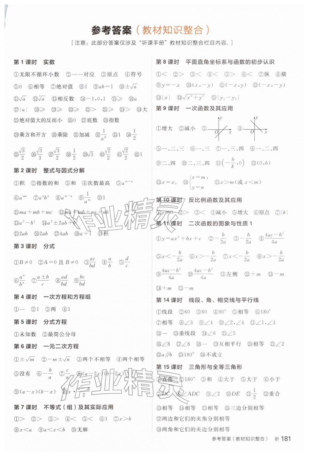 2026年全品中考复习方案数学安徽专版&nbsp;参考答案第1页