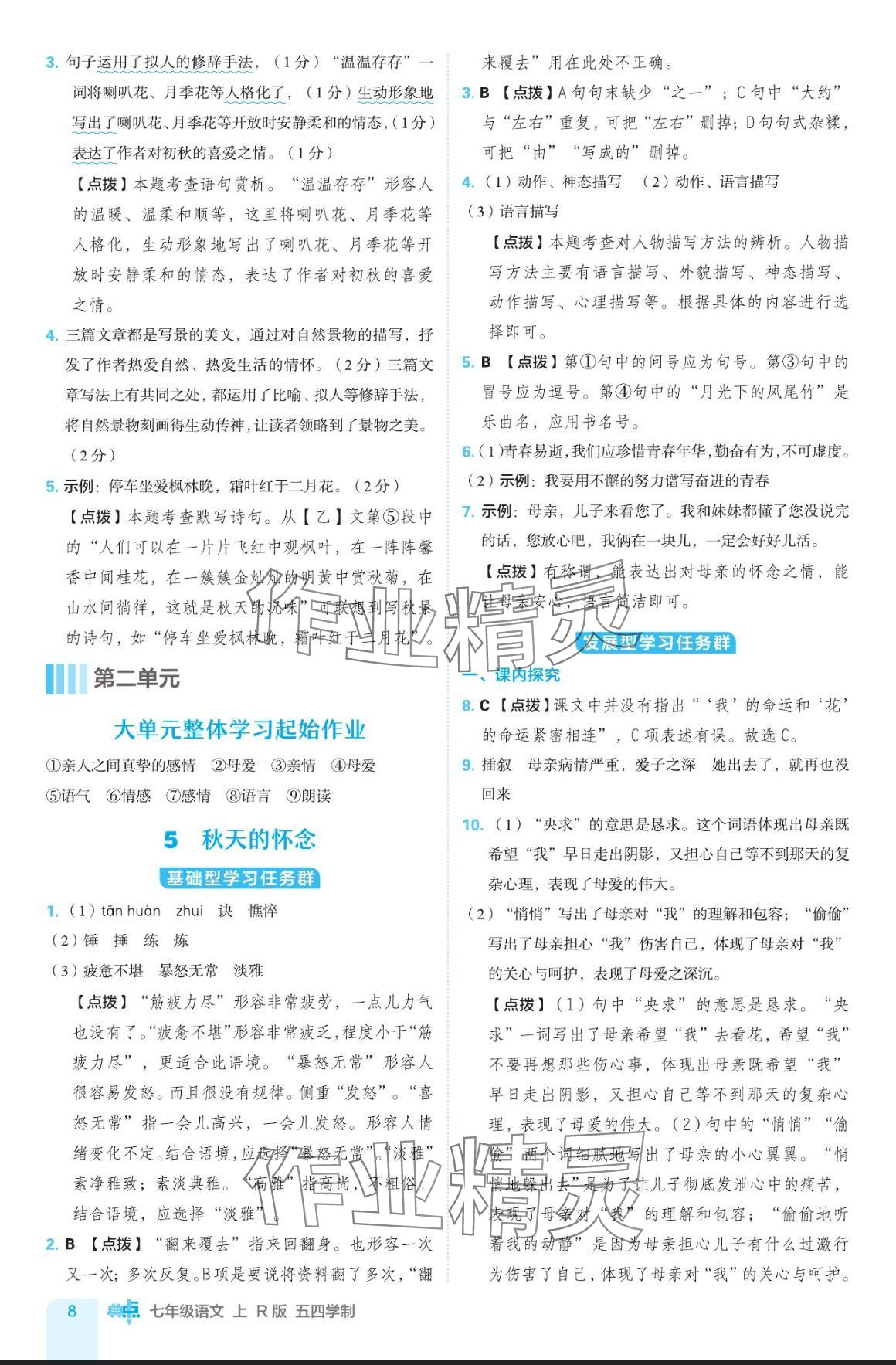 2024年綜合應(yīng)用創(chuàng)新題典中點(diǎn)七年級(jí)語(yǔ)文上冊(cè)人教版五四制 參考答案第8頁(yè)