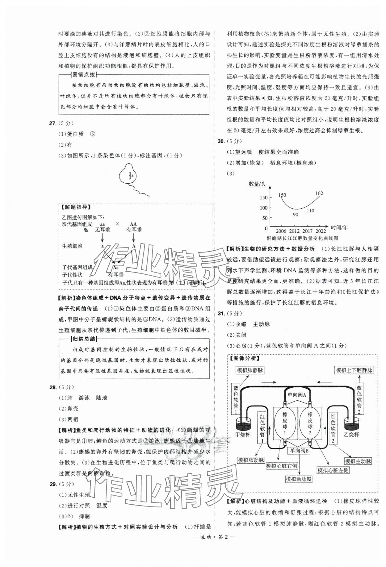 2024年天利38套中考試題精選生物湖南專版 參考答案第2頁