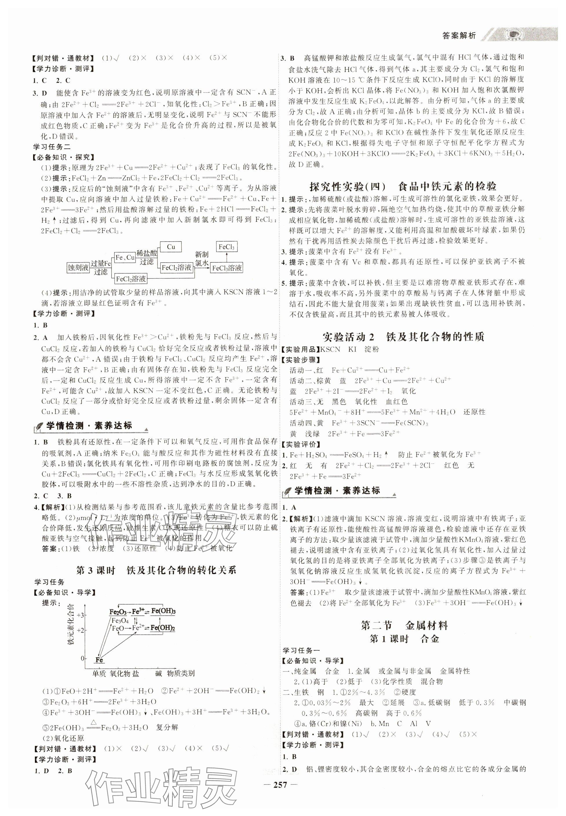 2024年世紀金榜高中全程復習方略高中化學必修第一冊人教版 參考答案第9頁
