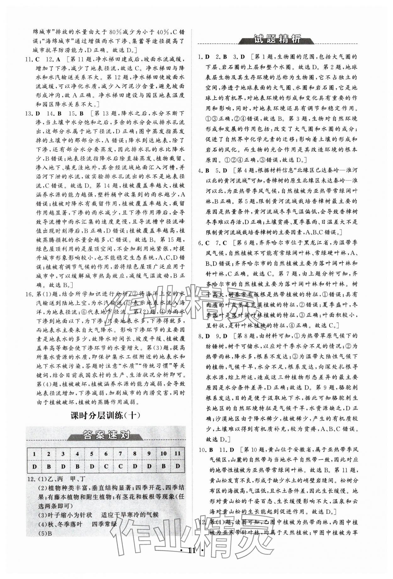 2024年同步练习册分层检测卷高中地理必修第一册鲁教版 参考答案第11页