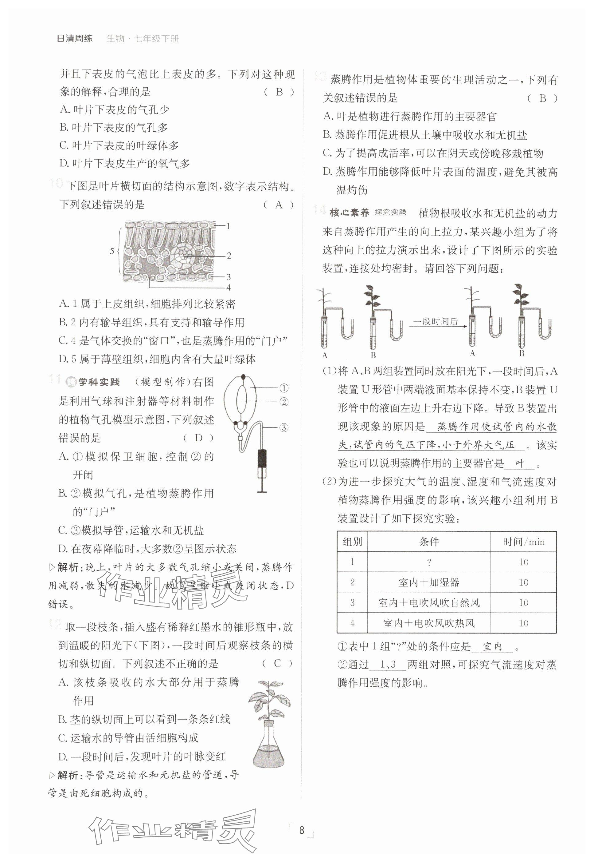 2025年日清周練七年級(jí)生物下冊(cè)人教版 參考答案第8頁(yè)