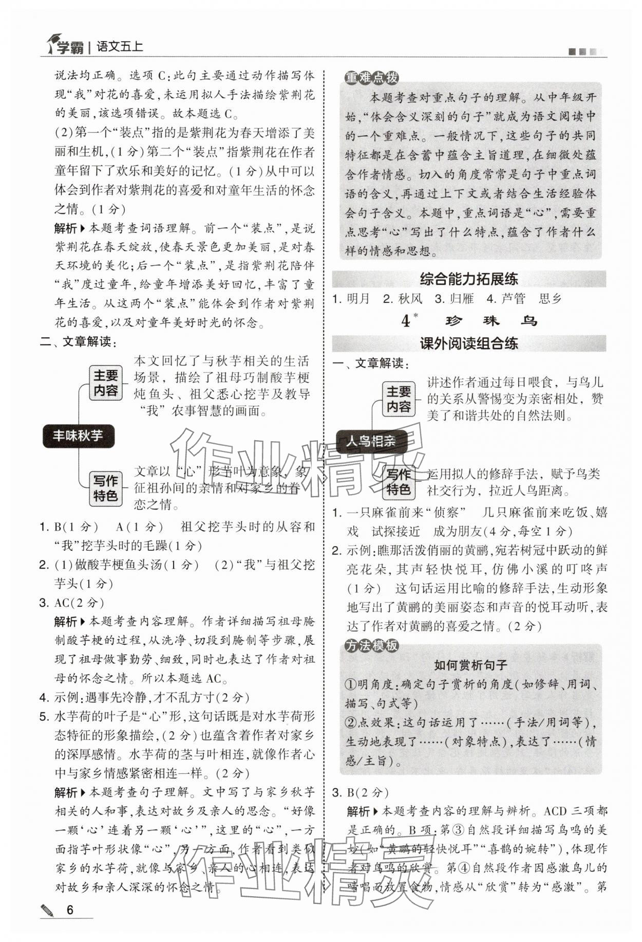 2025年學(xué)霸甘肅少年兒童出版社五年級(jí)語文上冊(cè)人教版 參考答案第6頁
