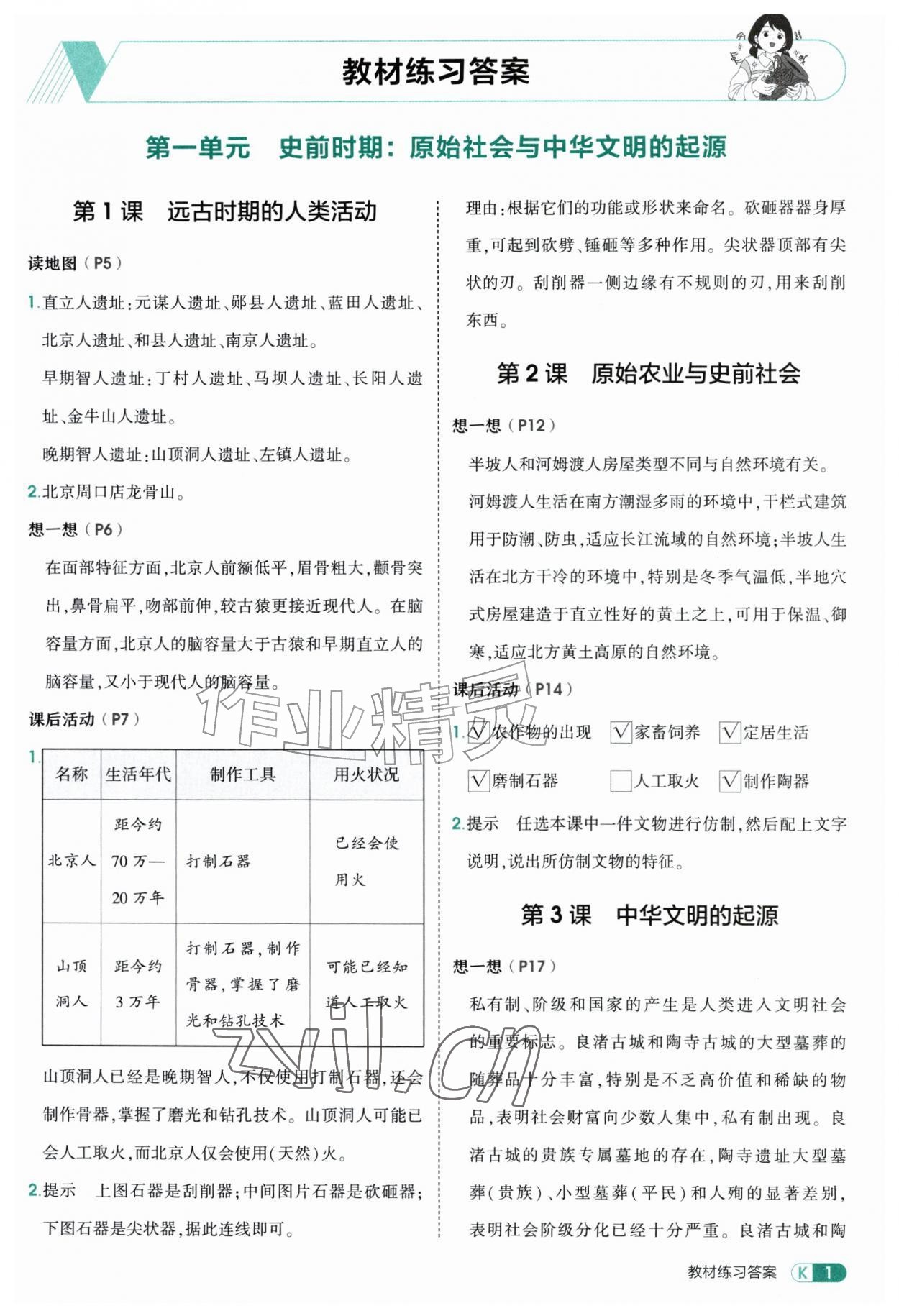 2026年教材课本六年级历史上册人教版54制&nbsp;参考答案第1页