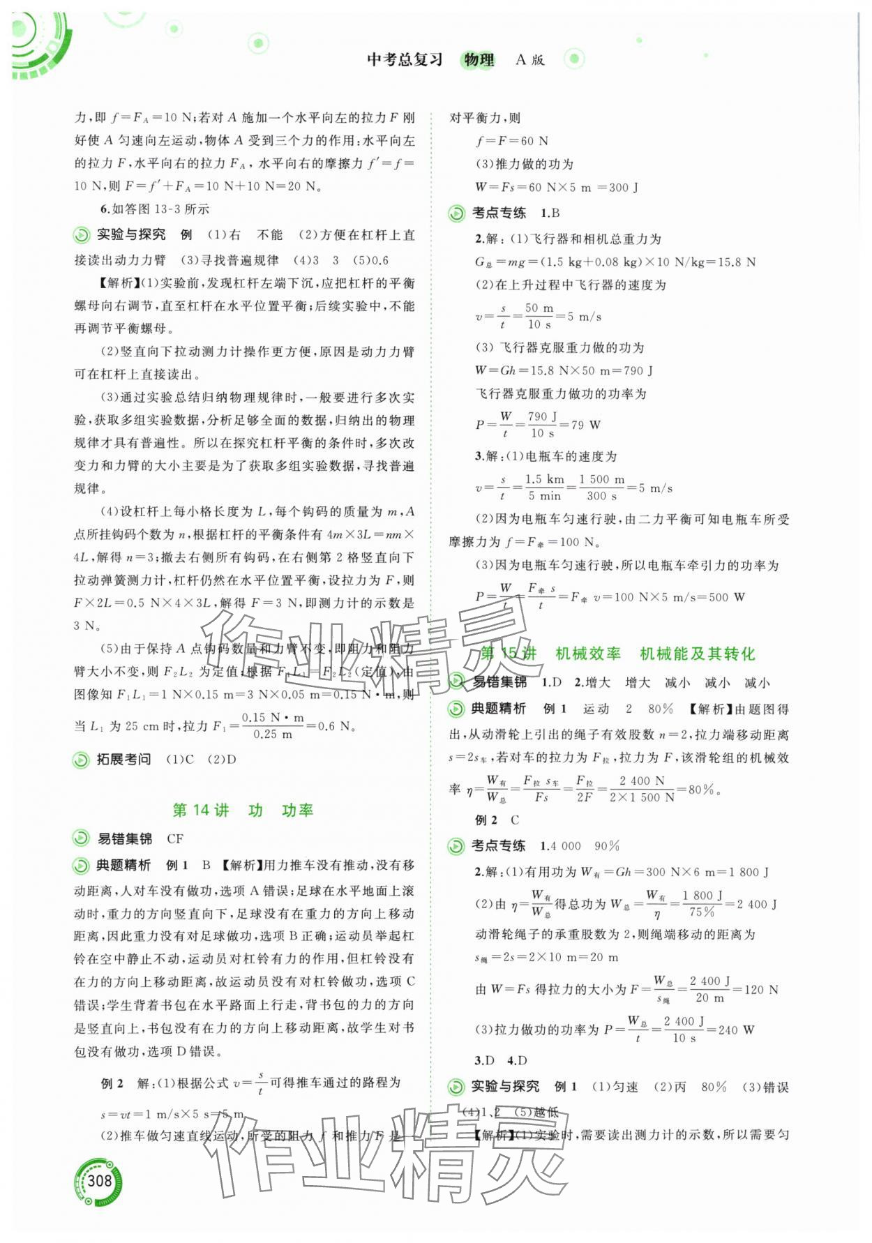 2024年中考先鋒中考總復(fù)習(xí)物理人教版 參考答案第12頁