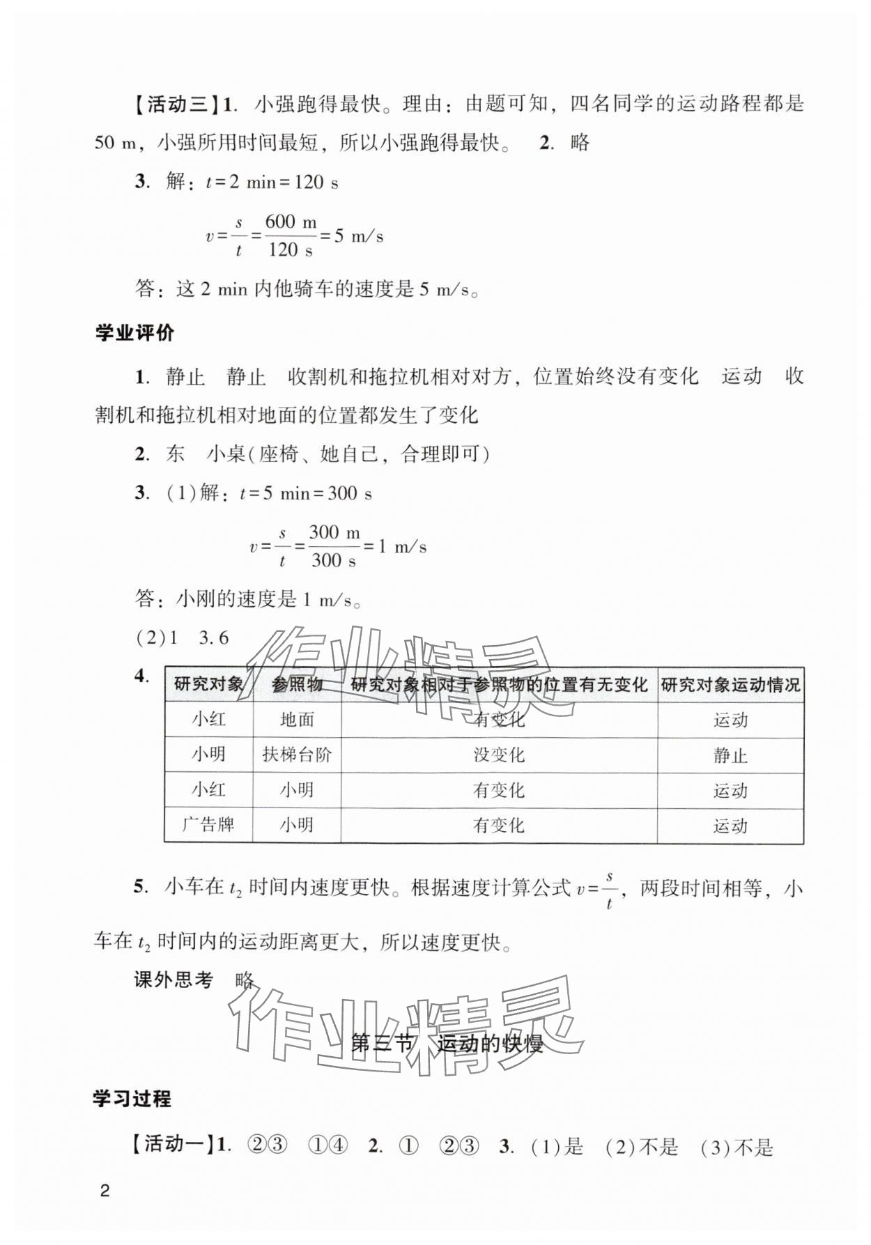 2024年陽(yáng)光學(xué)業(yè)評(píng)價(jià)八年級(jí)物理上冊(cè)人教版 參考答案第2頁(yè)