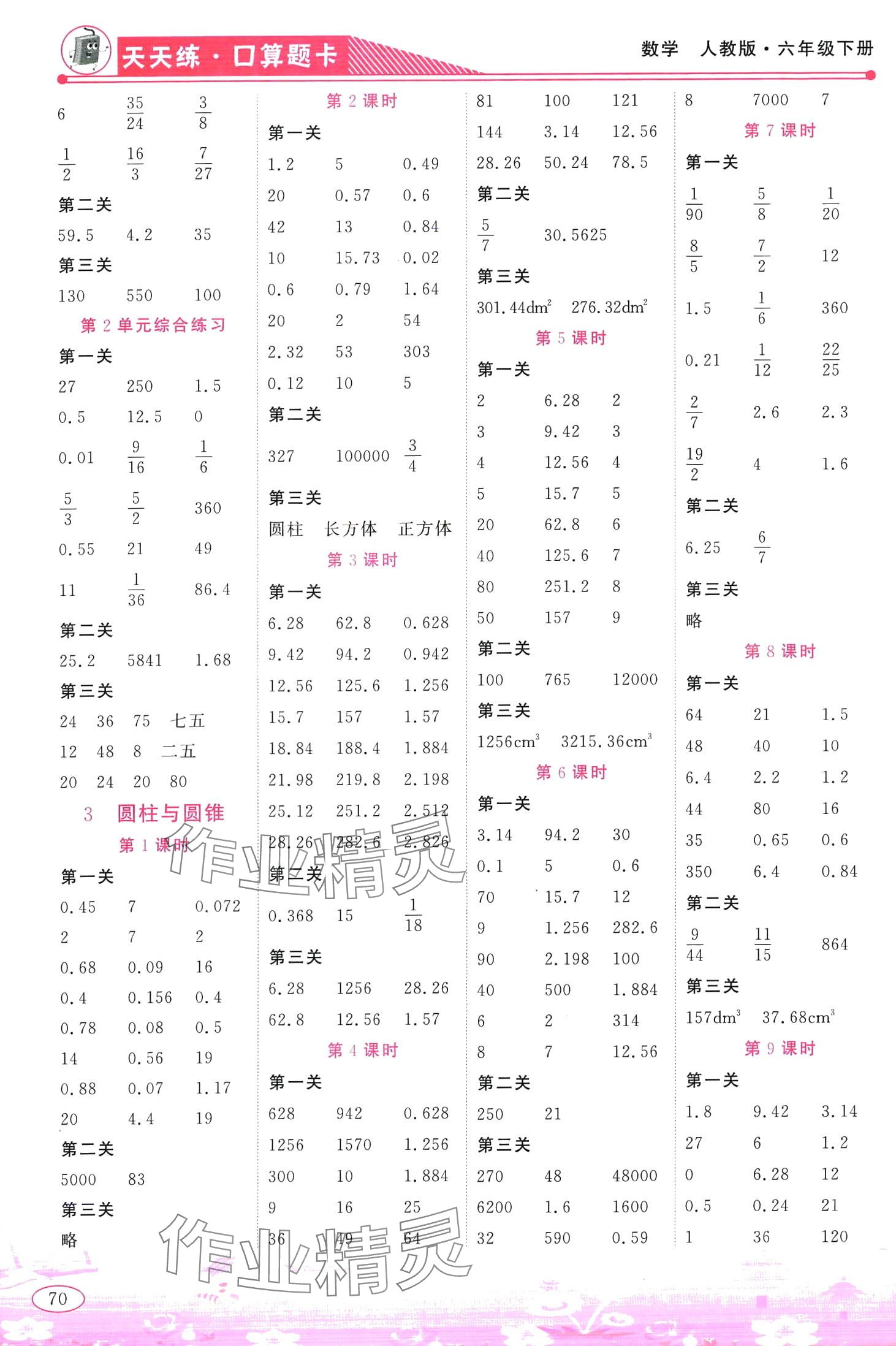 2024年天天練口算題卡六年級數(shù)學下冊人教版 第2頁