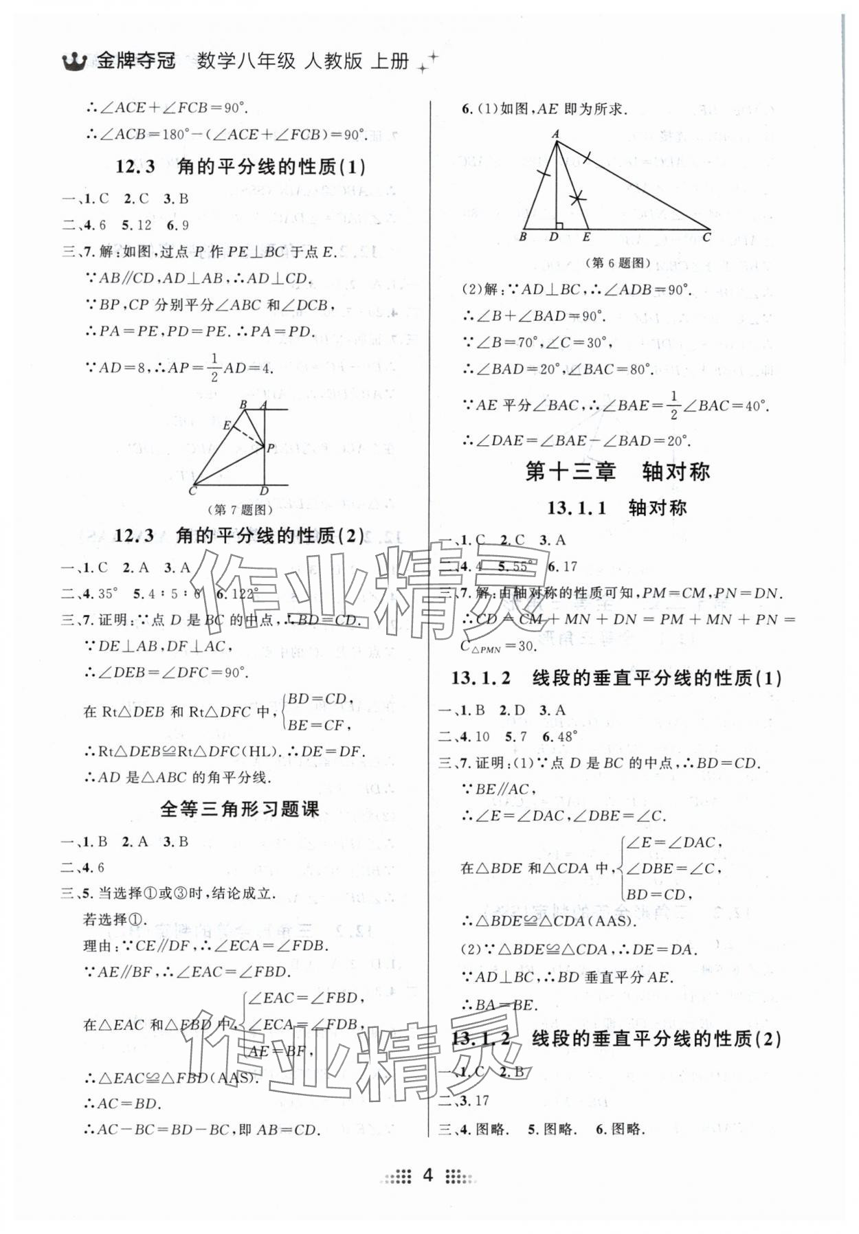 2024年點(diǎn)石成金金牌奪冠八年級數(shù)學(xué)上冊人教版遼寧專版 參考答案第4頁