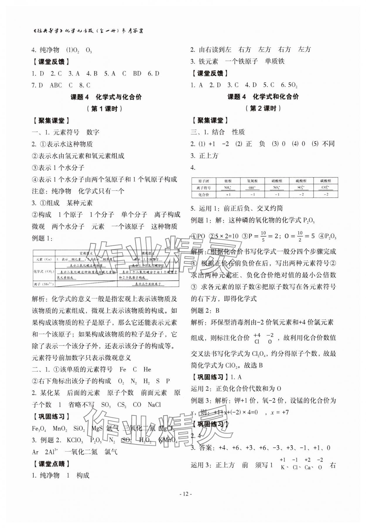 2023年经典导学九年级化学全一册人教版 参考答案第12页