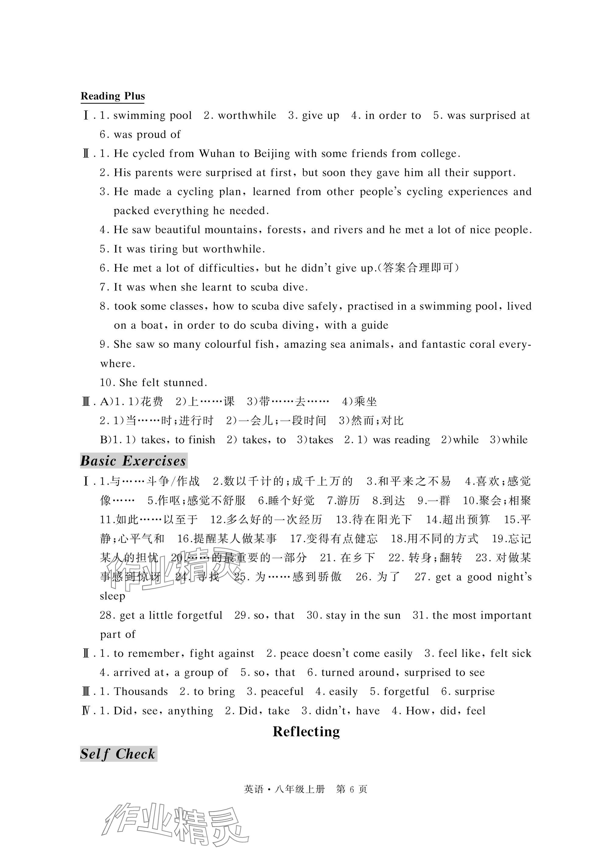 2025年自主學(xué)習(xí)指導(dǎo)課程與測(cè)試八年級(jí)英語上冊(cè)人教版&nbsp;參考答案第6頁