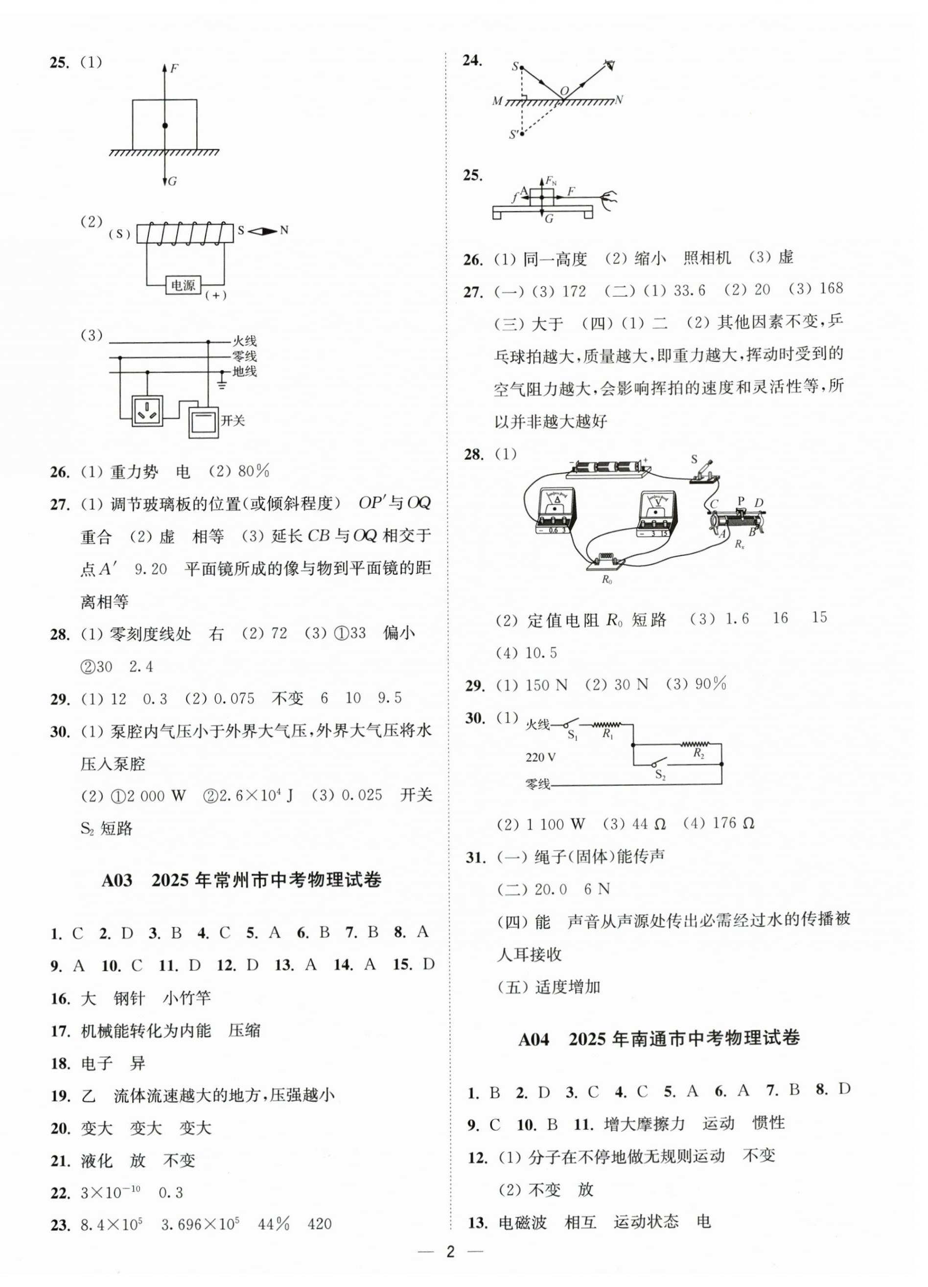 2026年夺冠金卷中考物理苏科版&nbsp;第2页