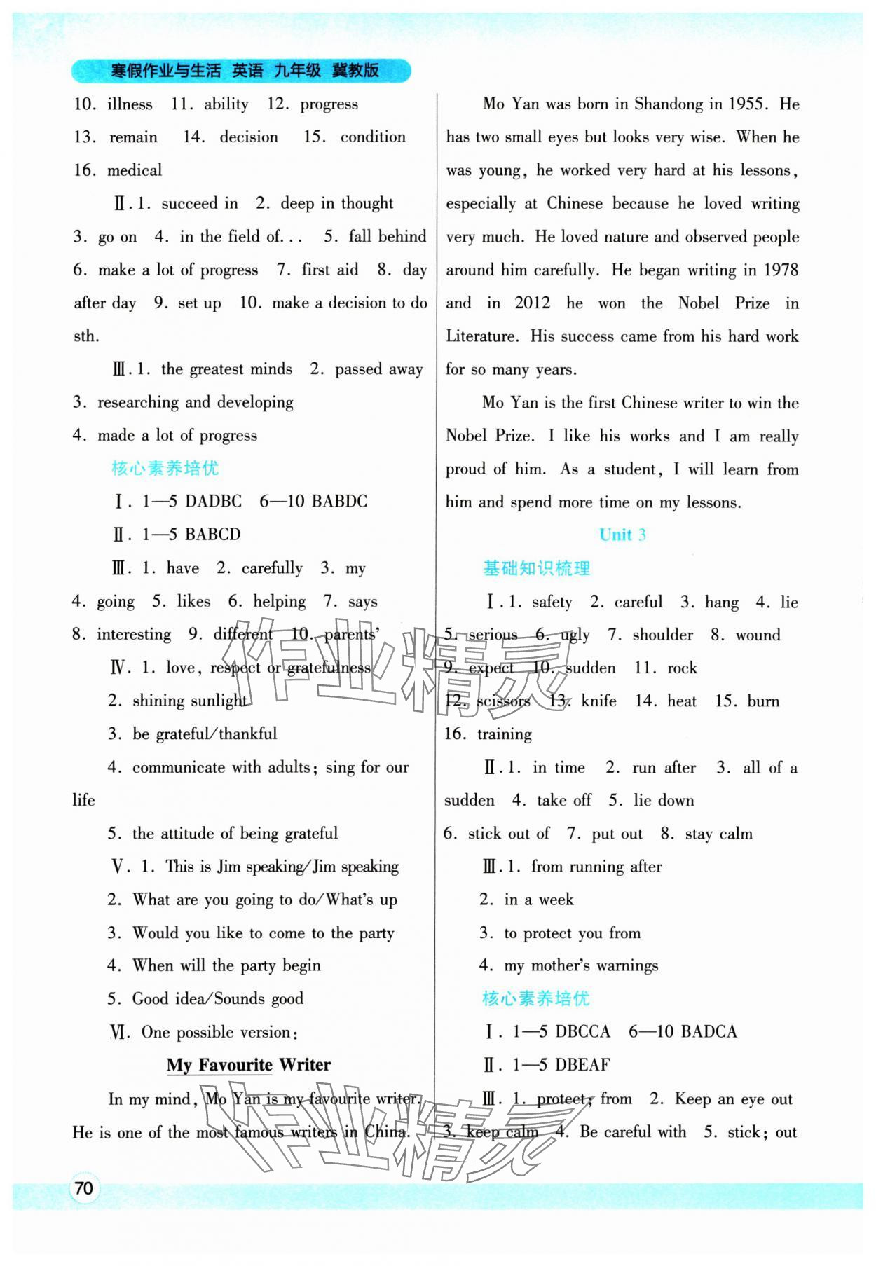 2025年寒假作業(yè)與生活陜西師范大學(xué)出版總社九年級英語冀教版 第2頁