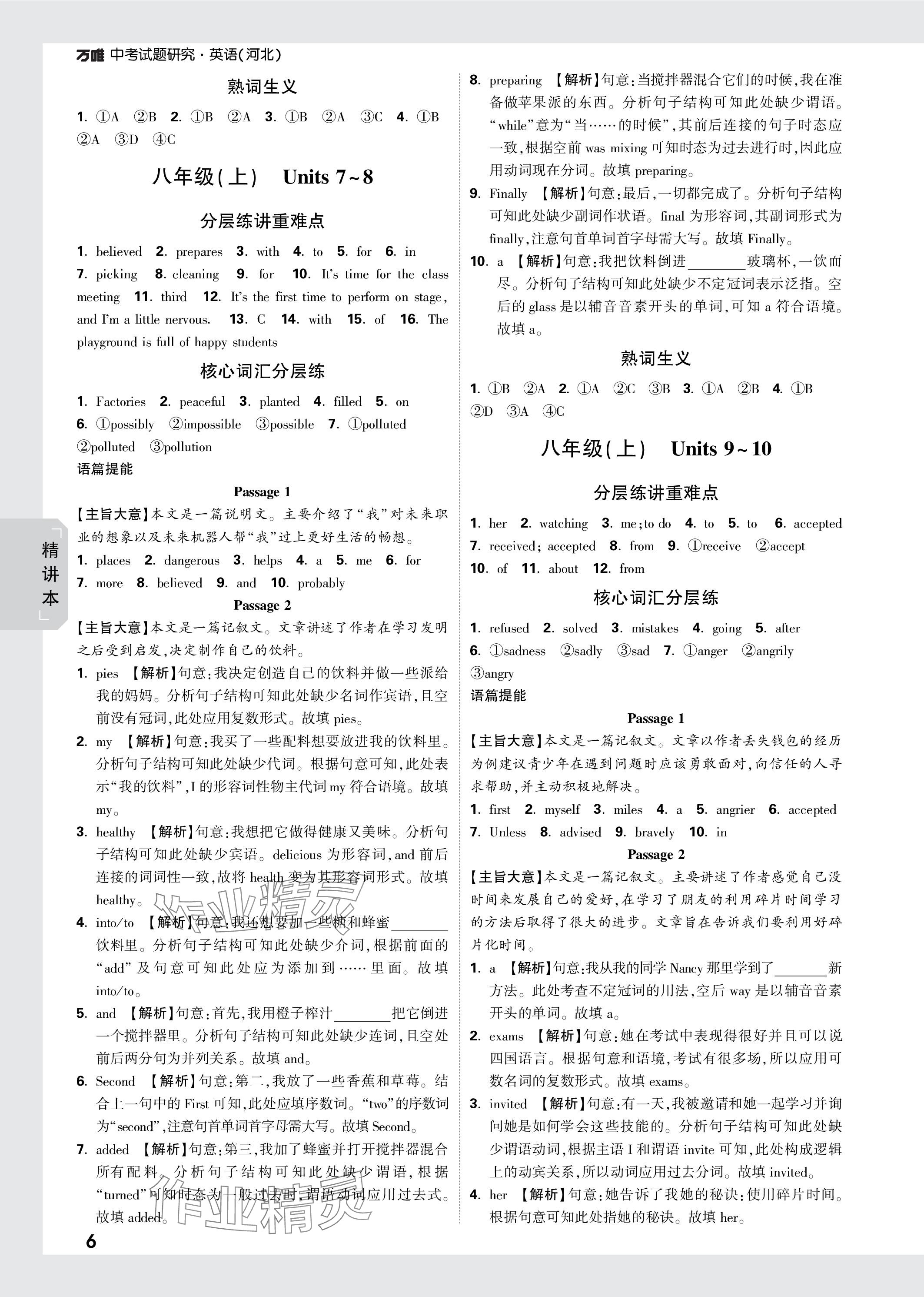 2024年万唯中考试题研究英语河北专版 参考答案第6页