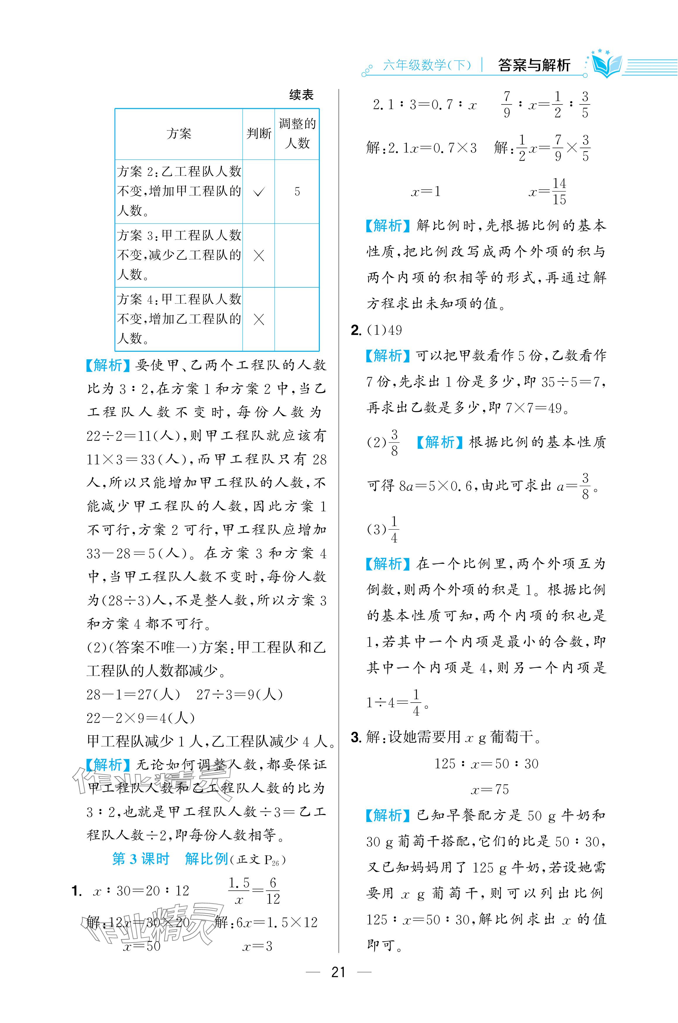 2024年教材全練六年級數(shù)學(xué)下冊人教版 參考答案第21頁