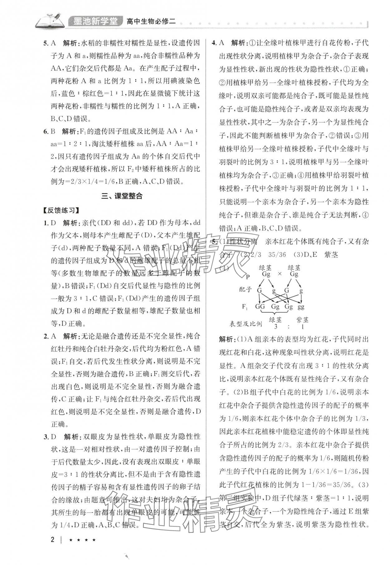 2025年墨池新學堂高中生物必修2人教版 參考答案第2頁