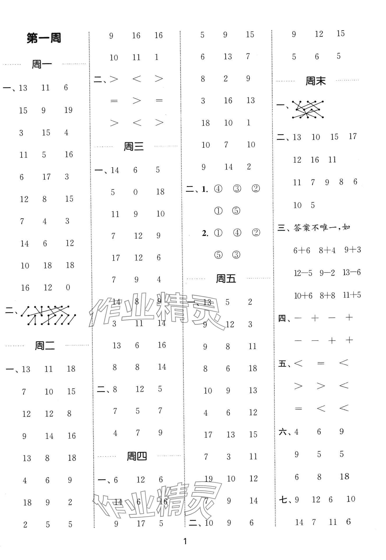 2024年通城學(xué)典計(jì)算能手一年級數(shù)學(xué)西師大版 第1頁