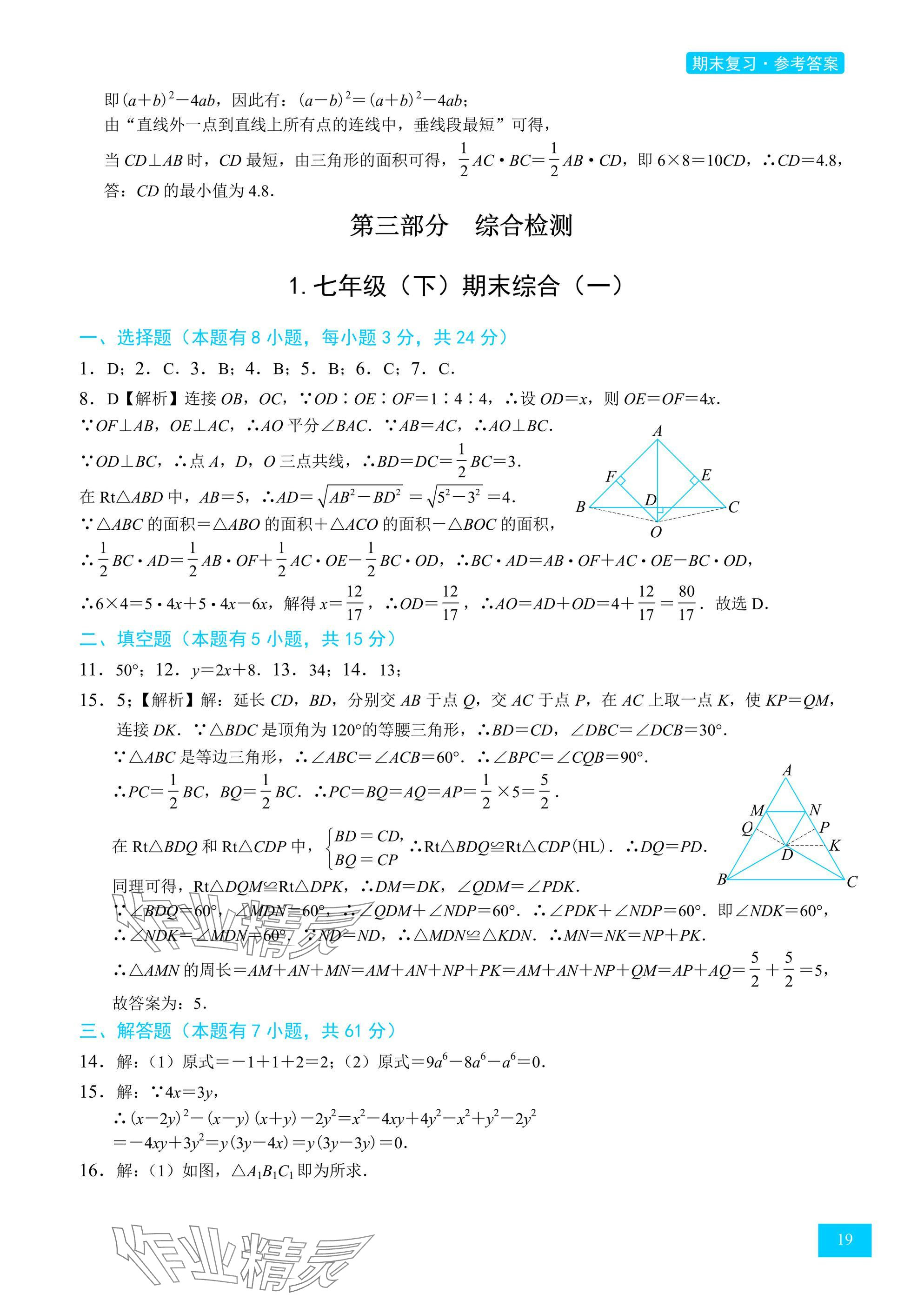 2025年A典學案沖刺100分七年級數學下冊北師大版 參考答案第19頁