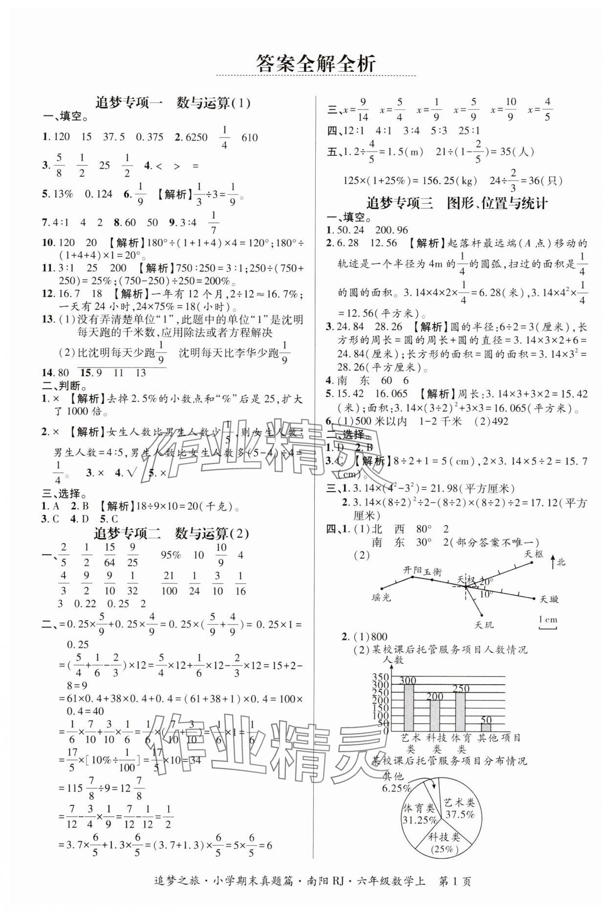 2024年追夢之旅小學(xué)期末真題篇六年級數(shù)學(xué)上冊蘇教版洛陽專版 參考答案第1頁