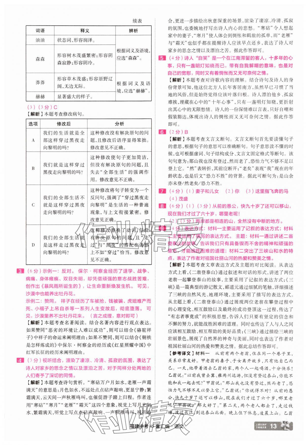 2025年金考卷福建中考45套匯編語文 參考答案第13頁