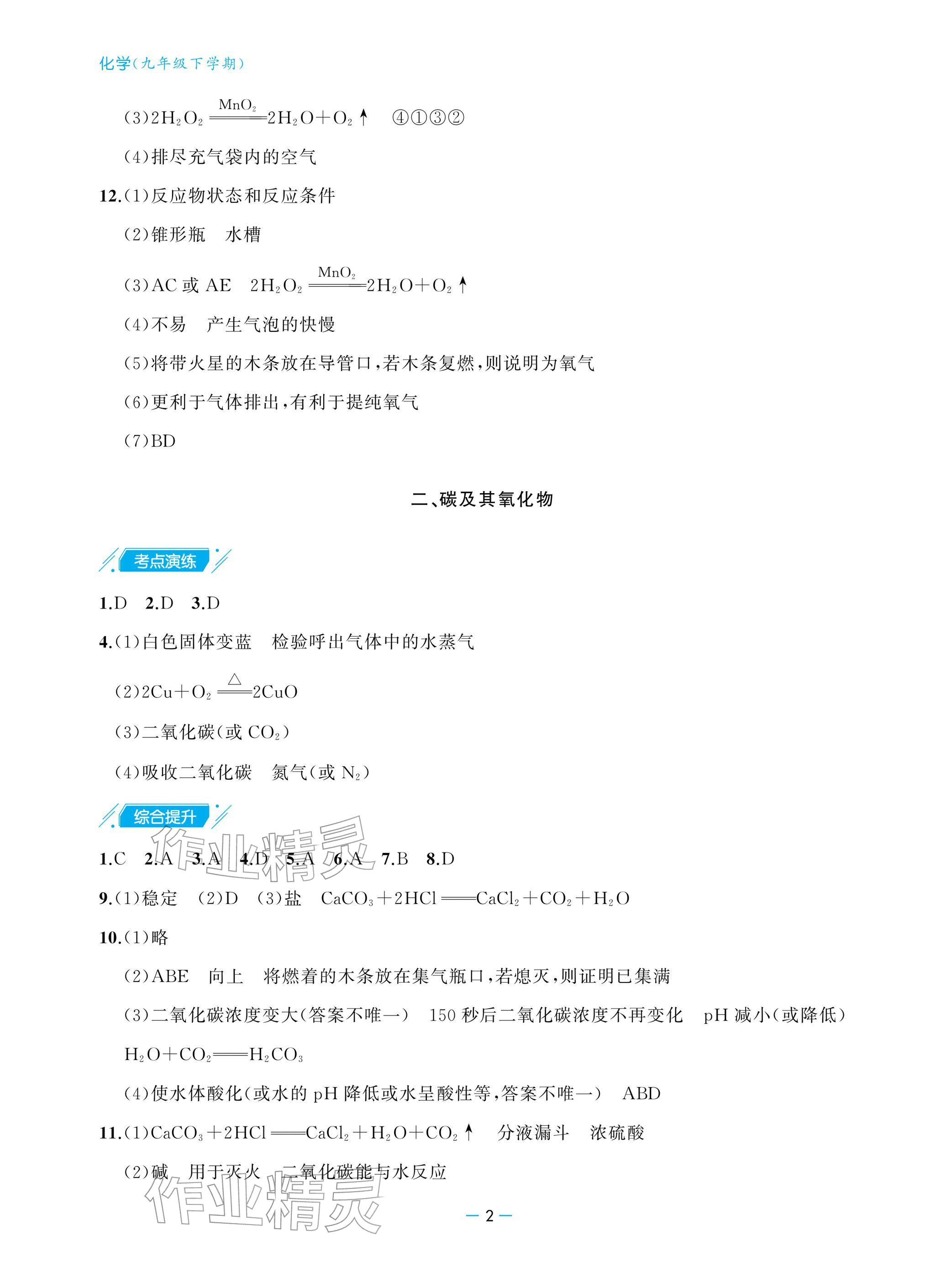 2026年新课堂同步学习与探究九年级化学下册鲁教版&nbsp;参考答案第2页