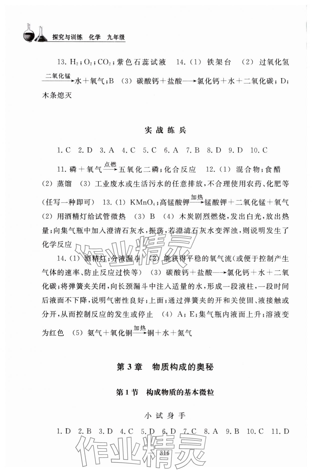 2023年探究与训练九年级化学全一册沪教版 参考答案第7页