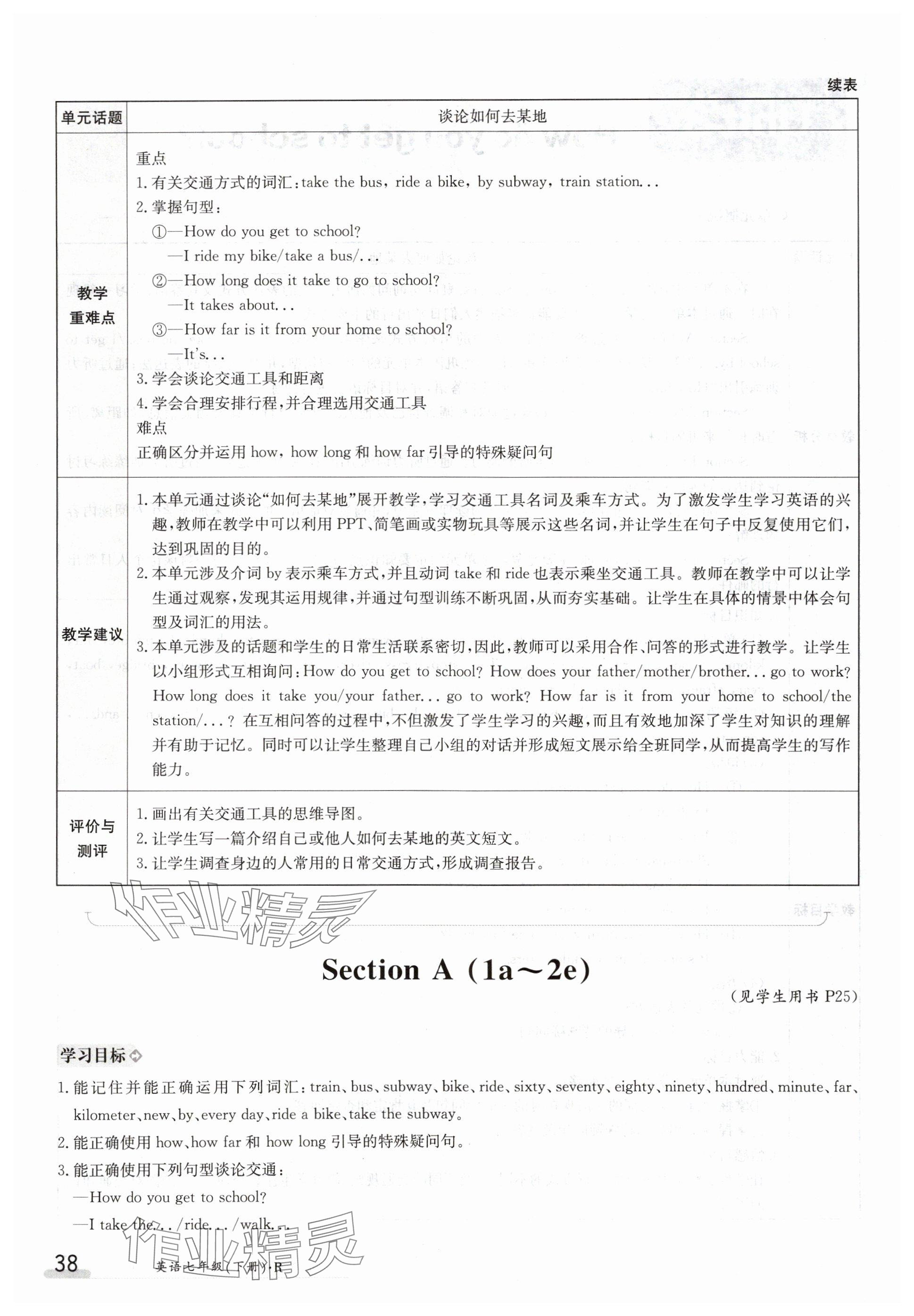 2024年金太陽導(dǎo)學(xué)案七年級英語下冊人教版 參考答案第38頁