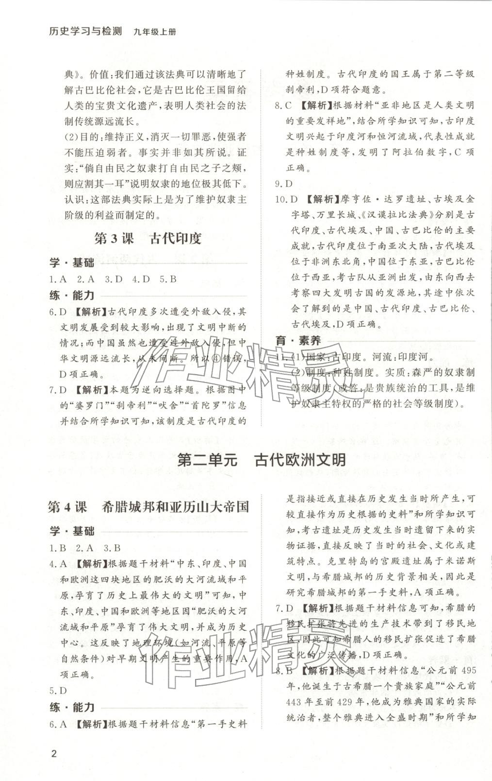 2025年新课程学习与检测九年级历史上册人教版 第2页