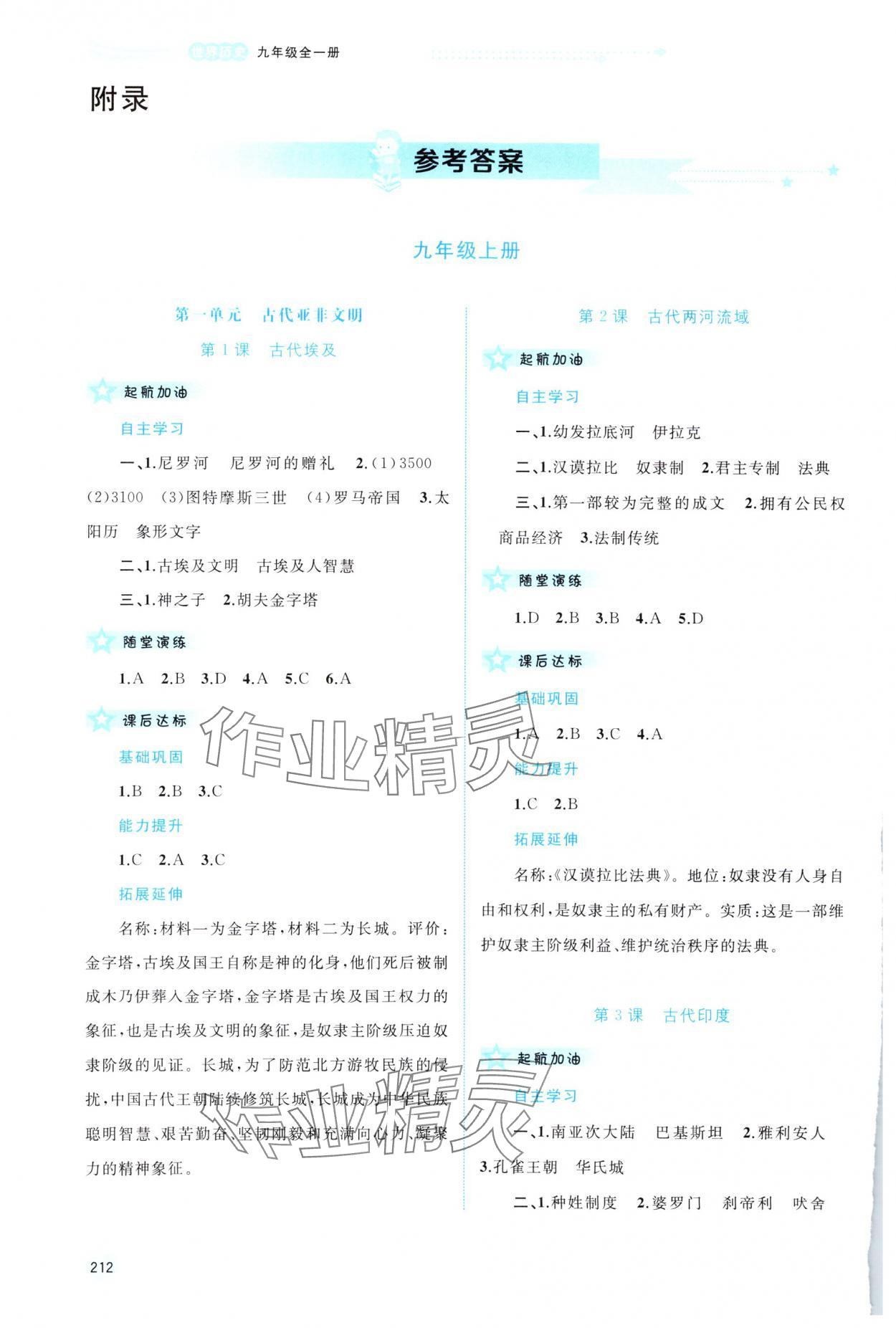 2023年新課程學(xué)習(xí)與測評(píng)同步學(xué)習(xí)九年級(jí)歷史全一冊人教版 參考答案第1頁