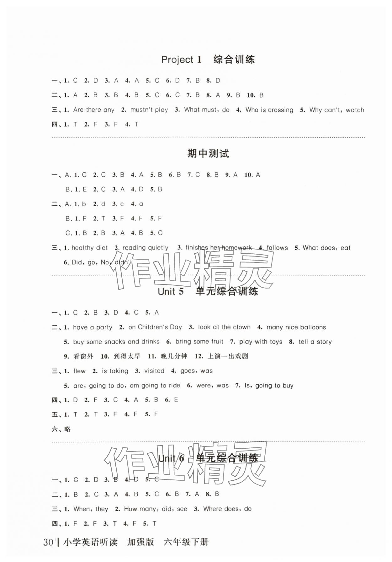2024年听读教室小学英语听读六年级下册加强版 参考答案第2页