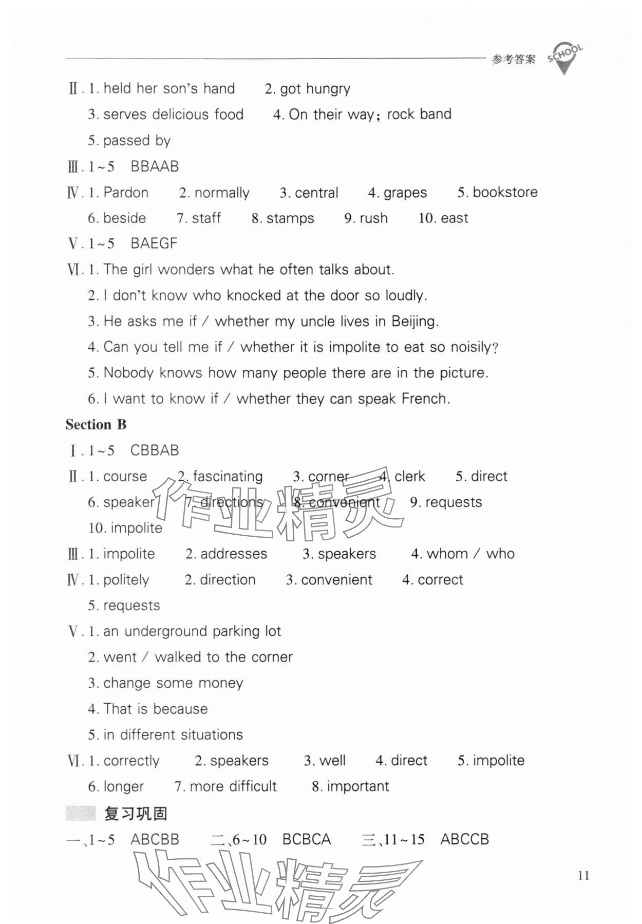 2025年新課程問題解決導學方案九年級英語全一冊人教版 參考答案第11頁