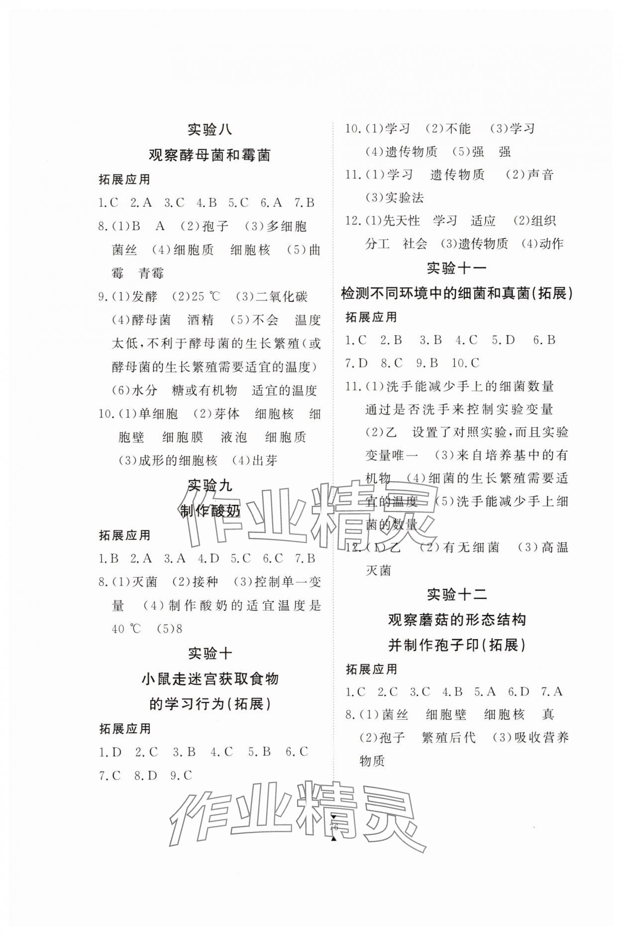 2024年实验报告册江西教育出版社八年级生物上册冀少版 第2页