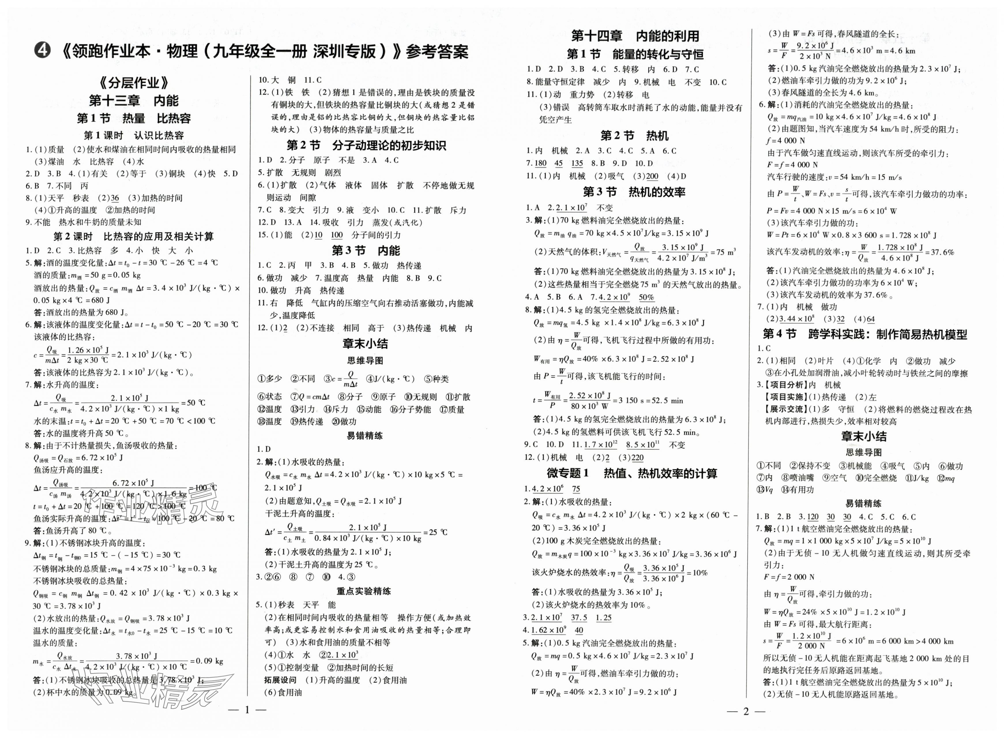 2025年领跑作业本九年级物理全一册人教版深圳专版 第1页