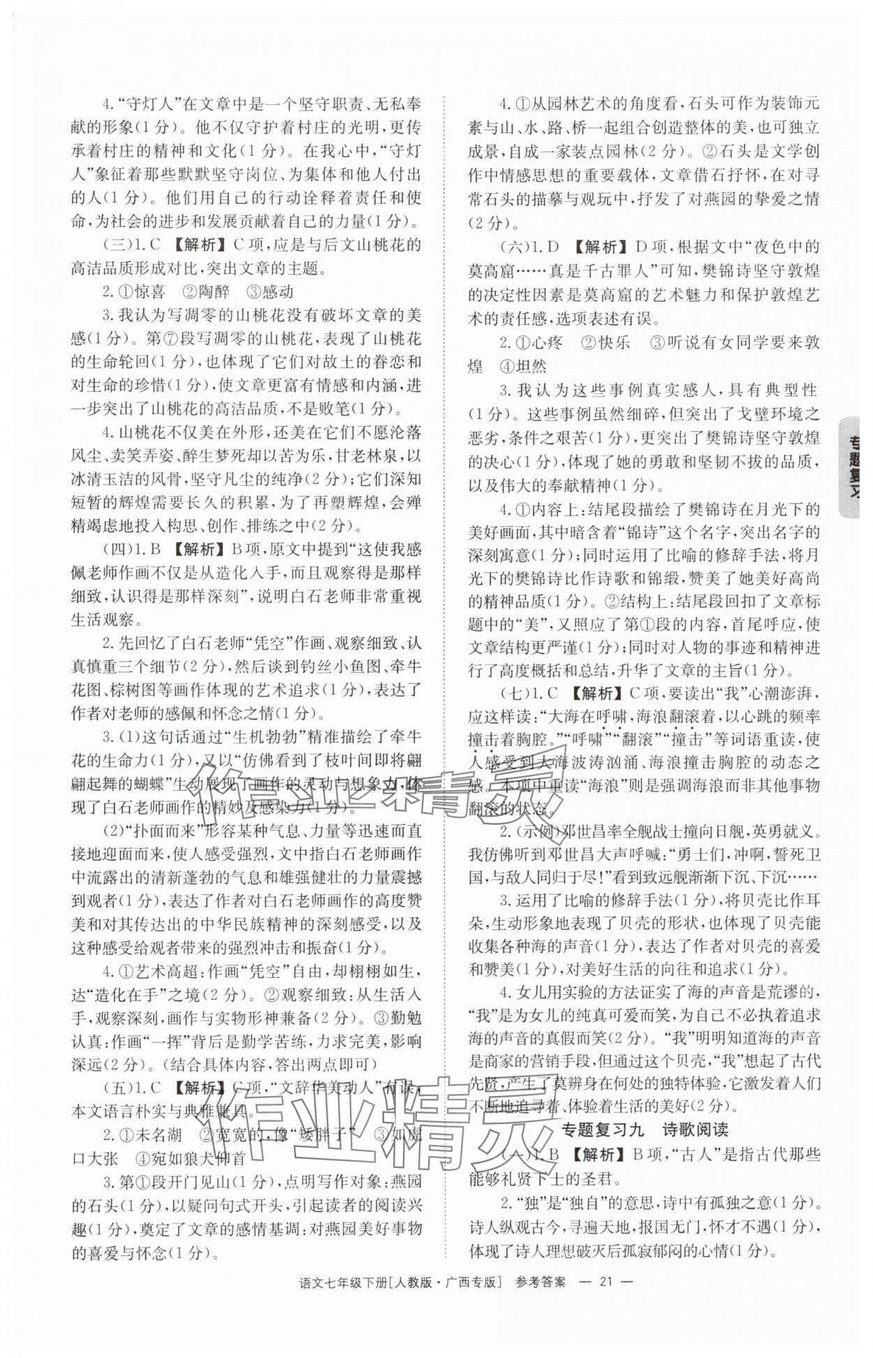 2025年全效學(xué)習(xí)同步學(xué)練測(cè)七年級(jí)語(yǔ)文下冊(cè)人教版 第21頁(yè)