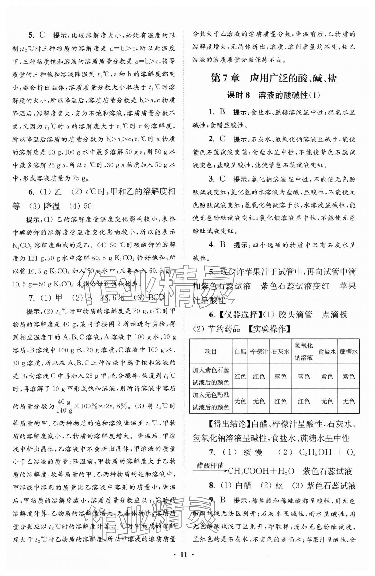 2024年初中化学小题狂做九年级下册沪教版提优版 参考答案第11页