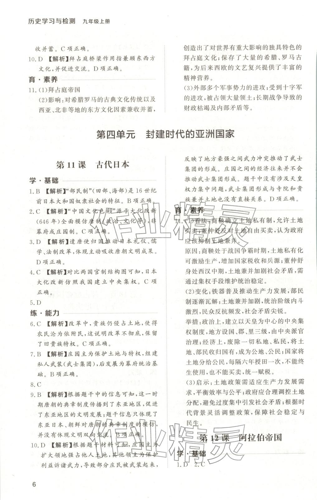 2025年新课程学习与检测九年级历史上册人教版 第6页
