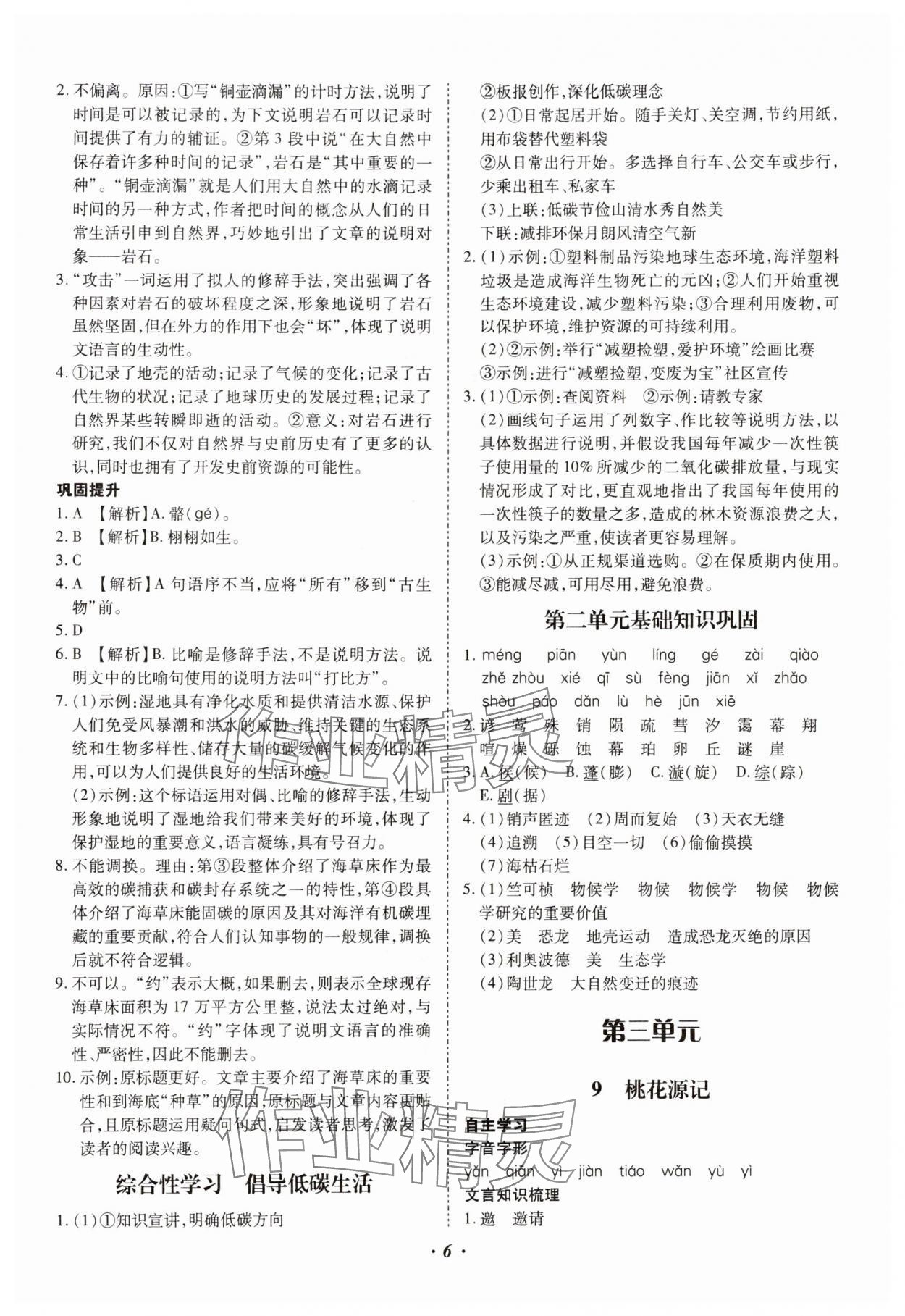 2025年本土攻略八年級語文下冊人教版云南專版 參考答案第6頁