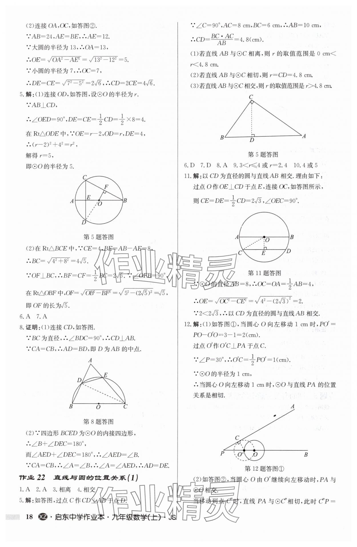 2024年启东中学作业本九年级数学上册苏科版徐州专版 参考答案第18页