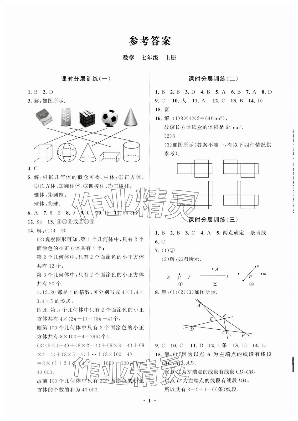 2023年同步練習冊分層卷七年級數(shù)學上冊青島版 參考答案第1頁