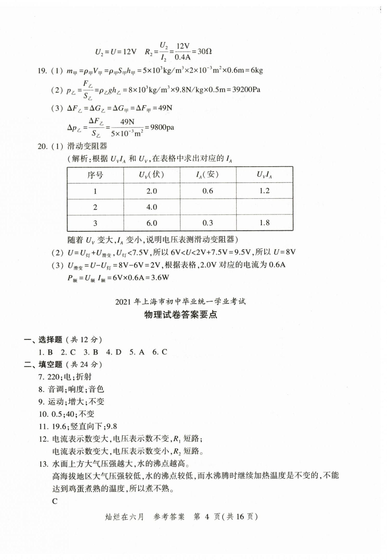 2024年灿烂在六月上海中考真卷物理 第4页