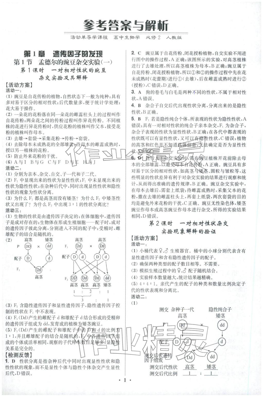 2025年活动单导学课程高中生物必修第二册人教版&nbsp;第1页