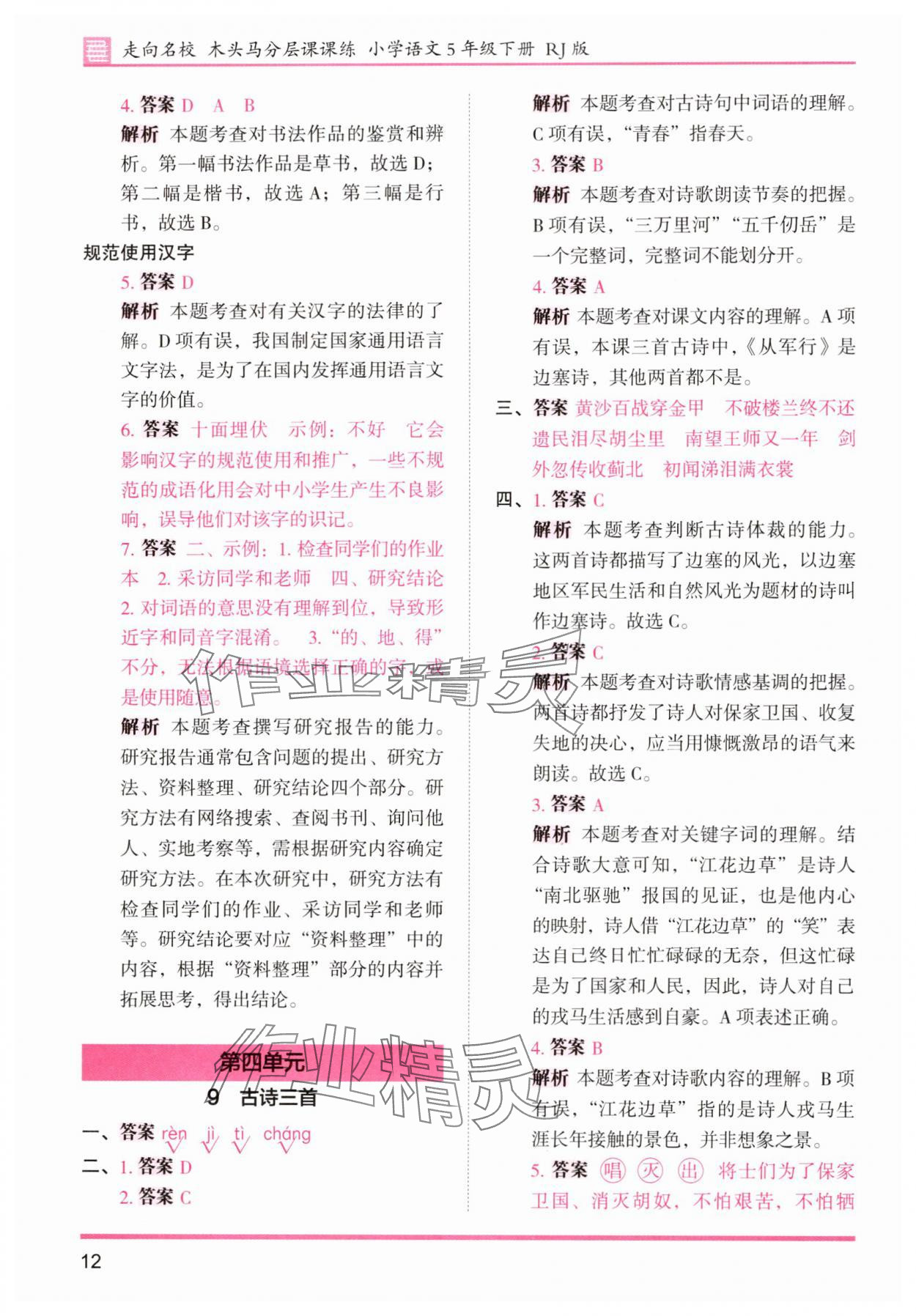 2025年木頭馬分層課課練五年級語文下冊人教版浙江專版 第12頁
