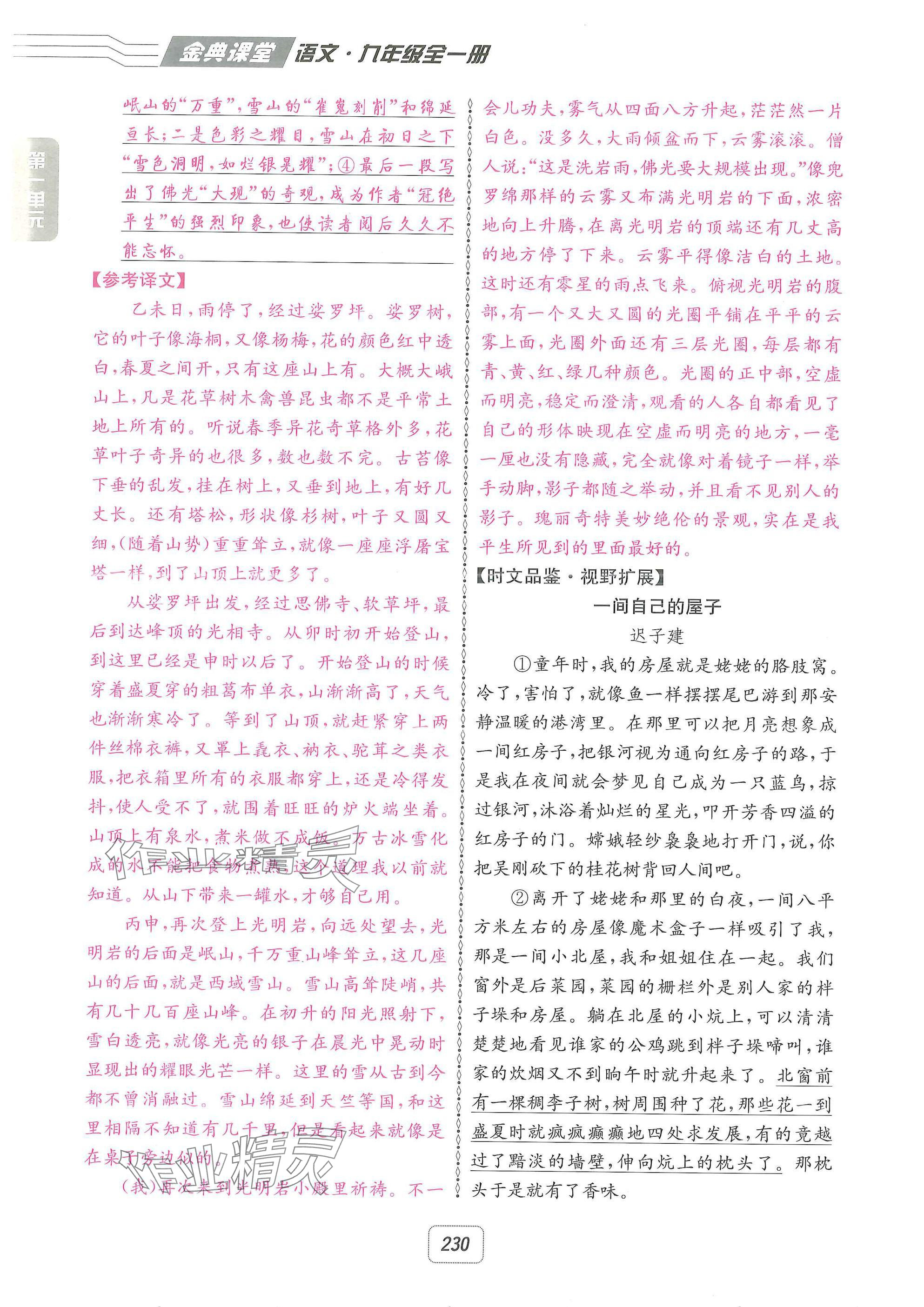2025年名校金典課堂九年級語文全一冊下人教版成都專版 參考答案第4頁